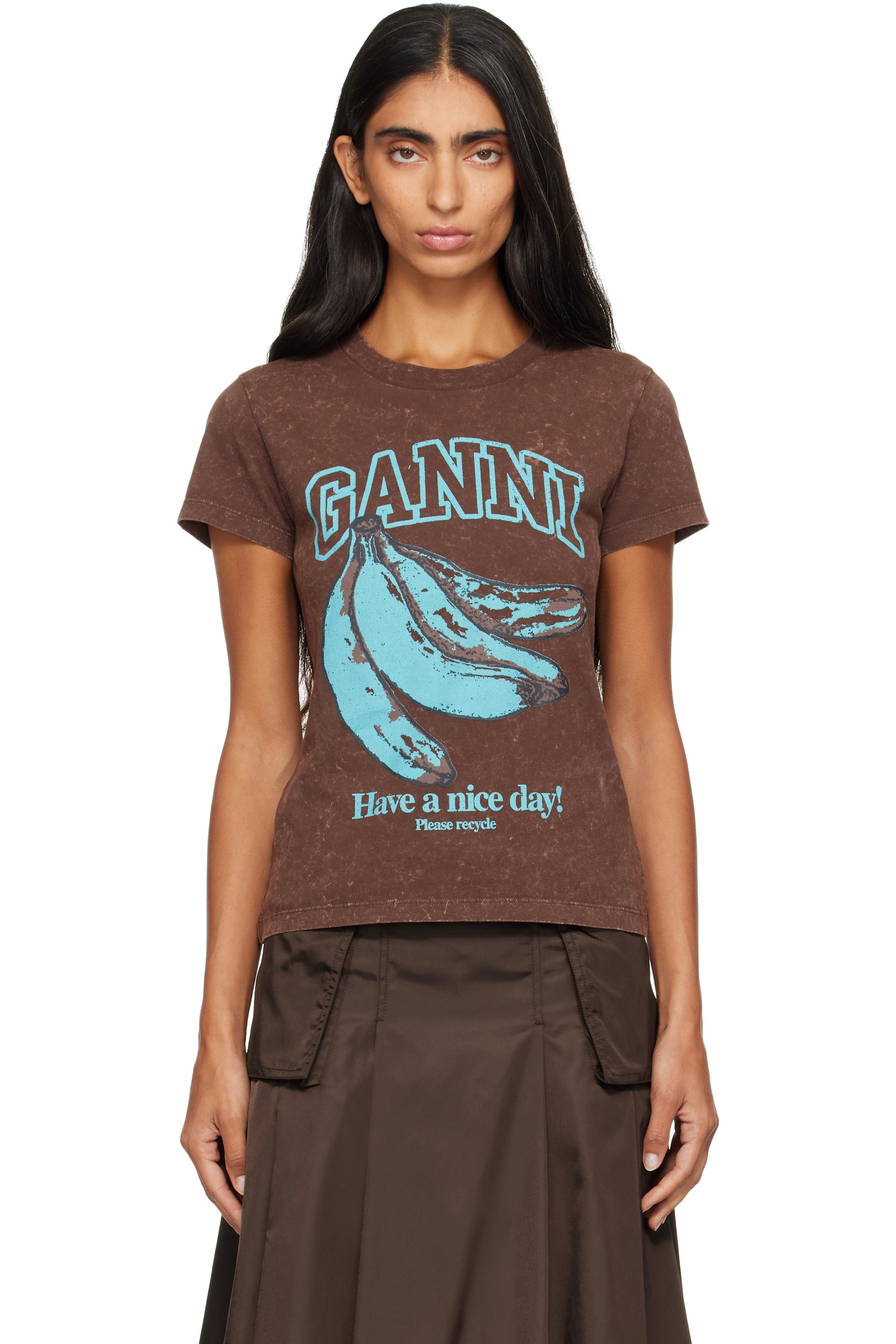 GANNI - Brown Future Jersey Banana T-shirt