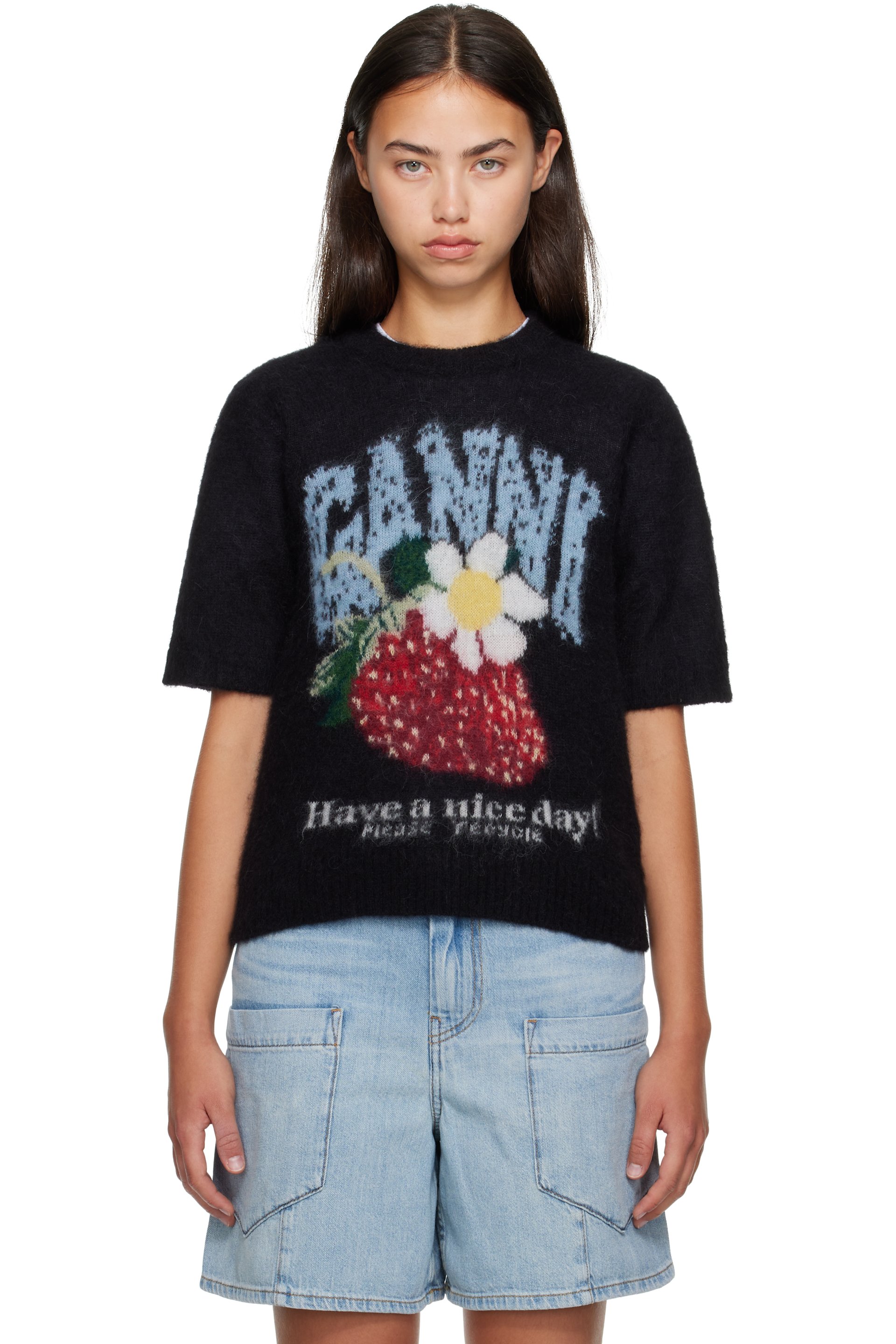 GANNI - 黑色 Fine Brushed Alpaca T 恤