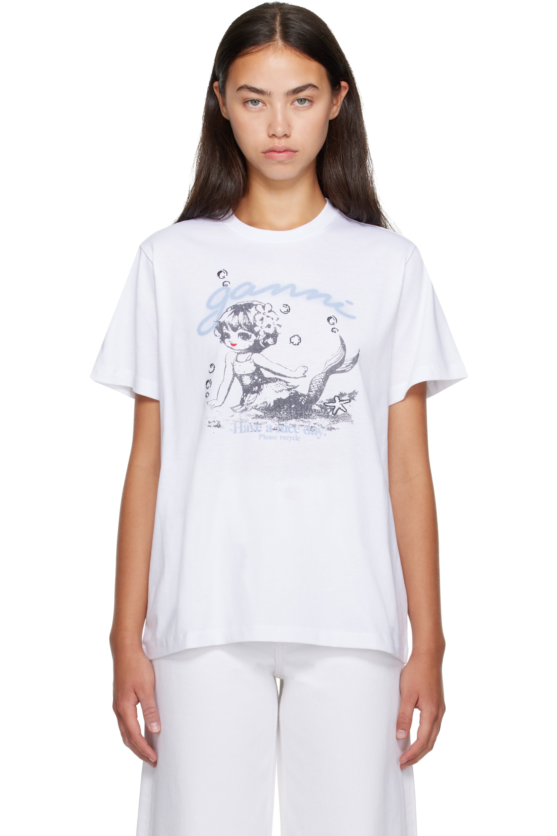 GANNI - 白色 Future Jersey Washed Mermaid T 恤
