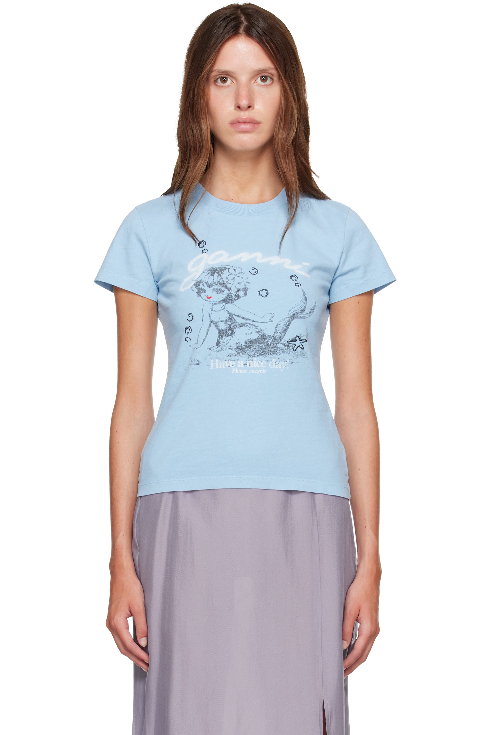 GANNI - Blue Baby Fit Future Cherry T-shirt