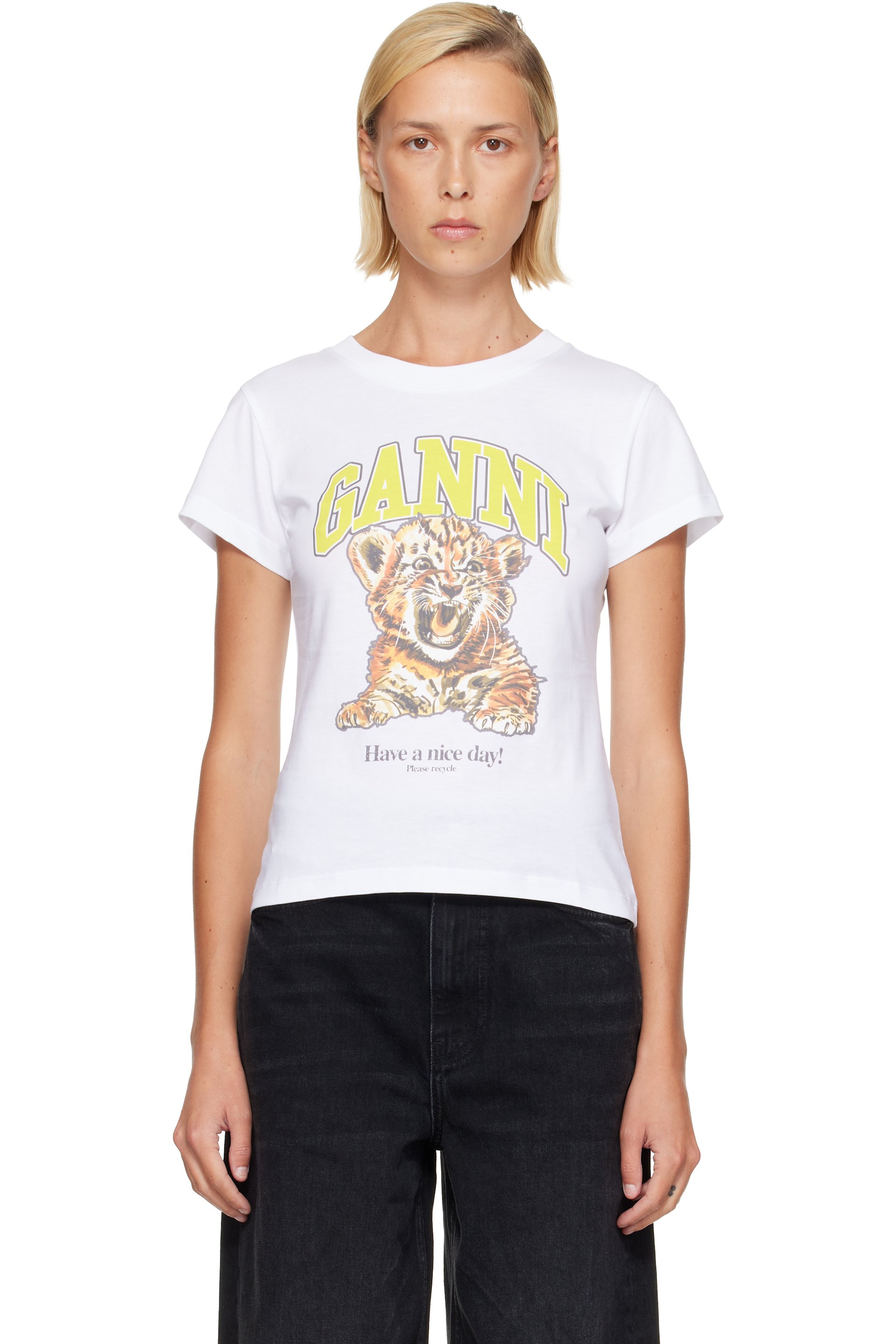 GANNI - White Tiger Baby Fit T-shirt