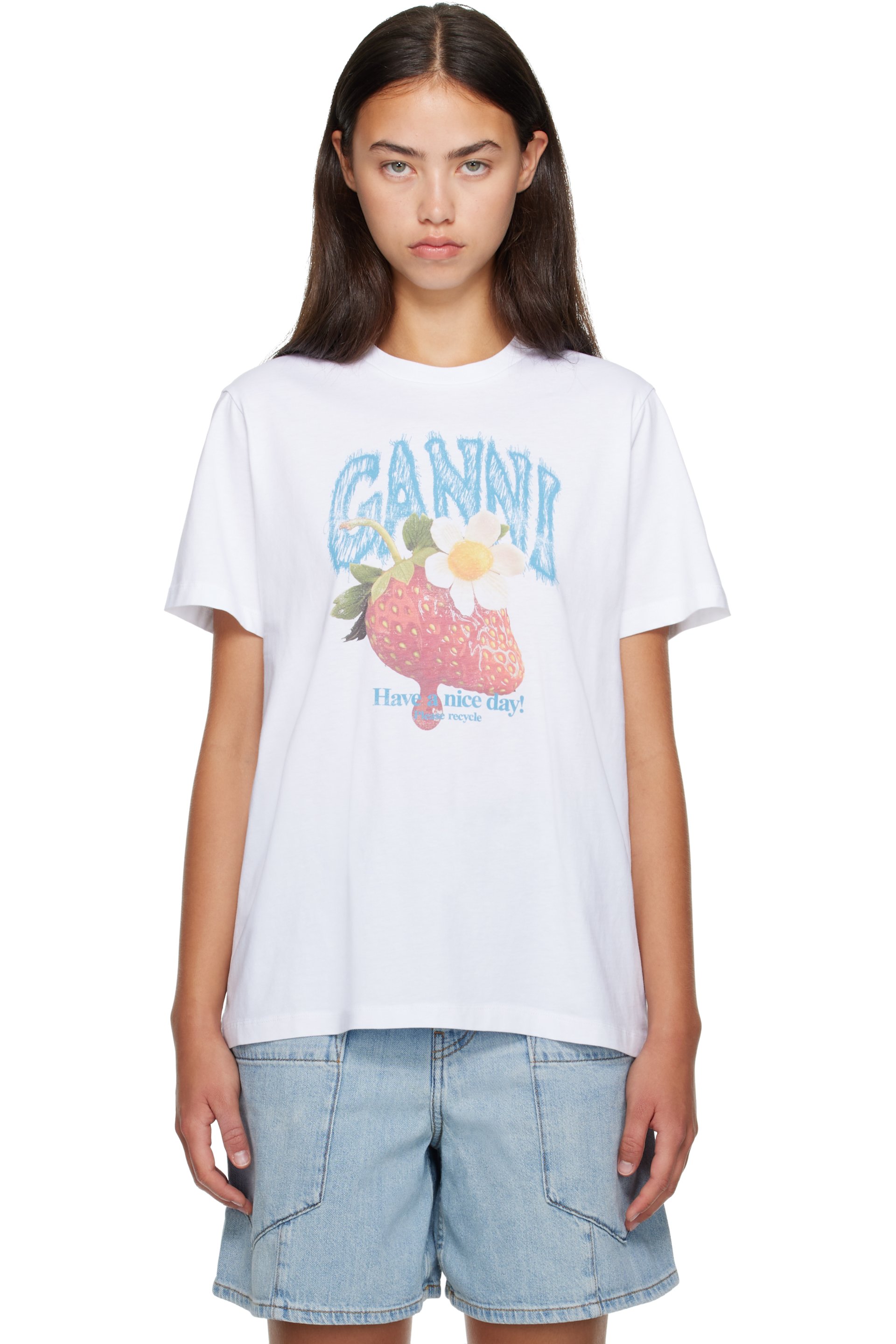 GANNI - White Strawberry T-shirt