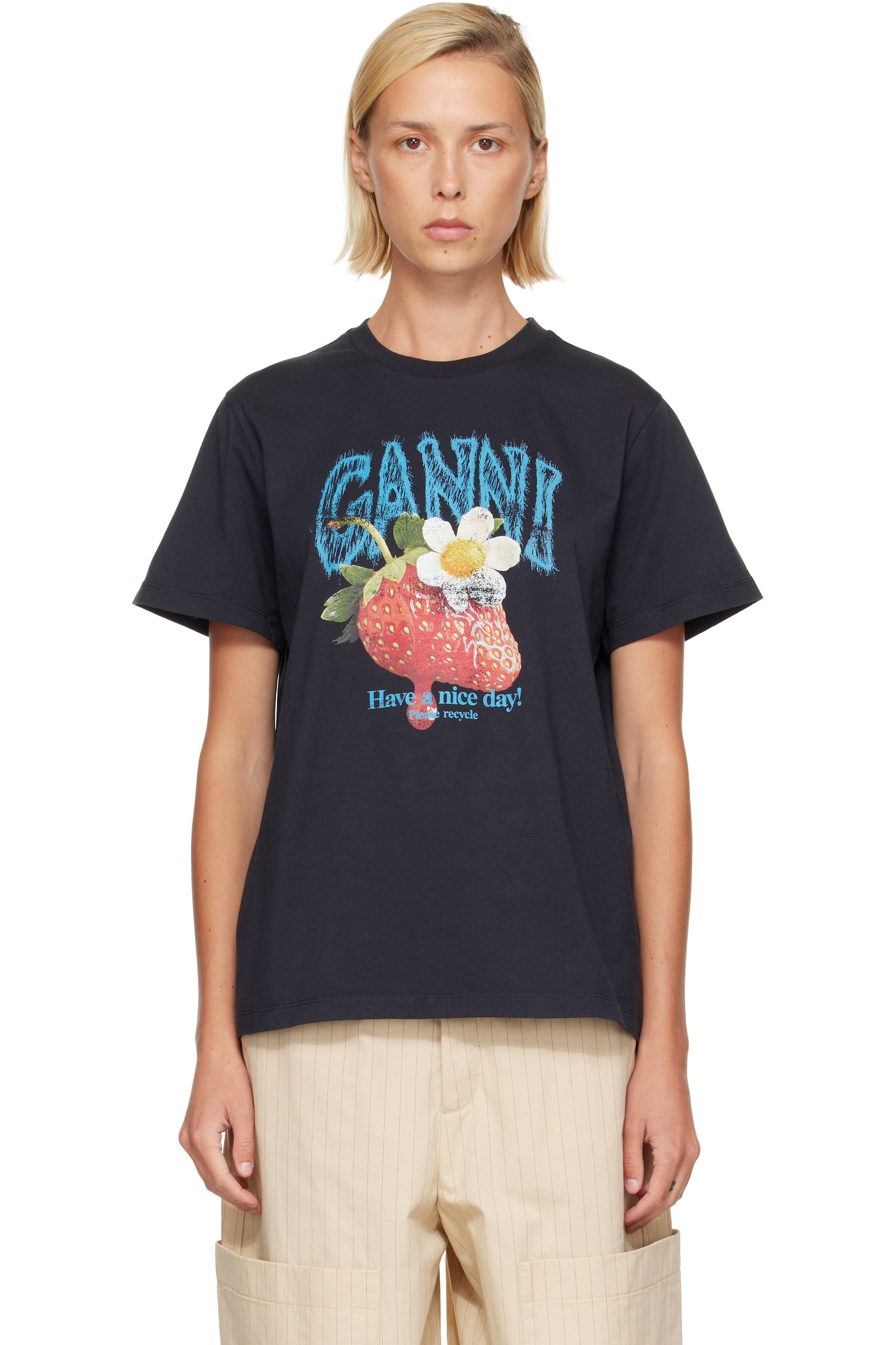 GANNI - Black Strawberry T-shirt