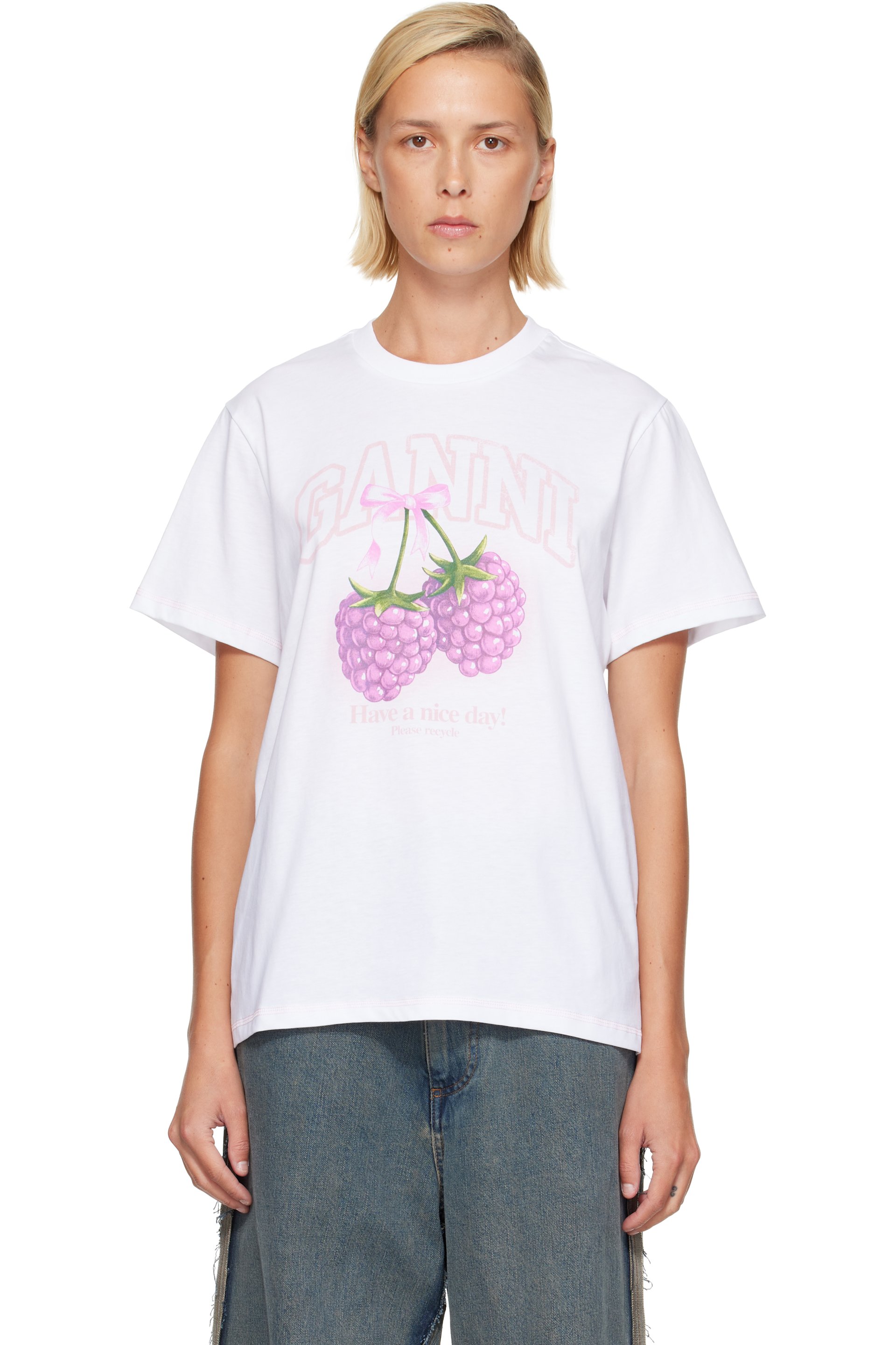 GANNI - White Raspberry T-shirt
