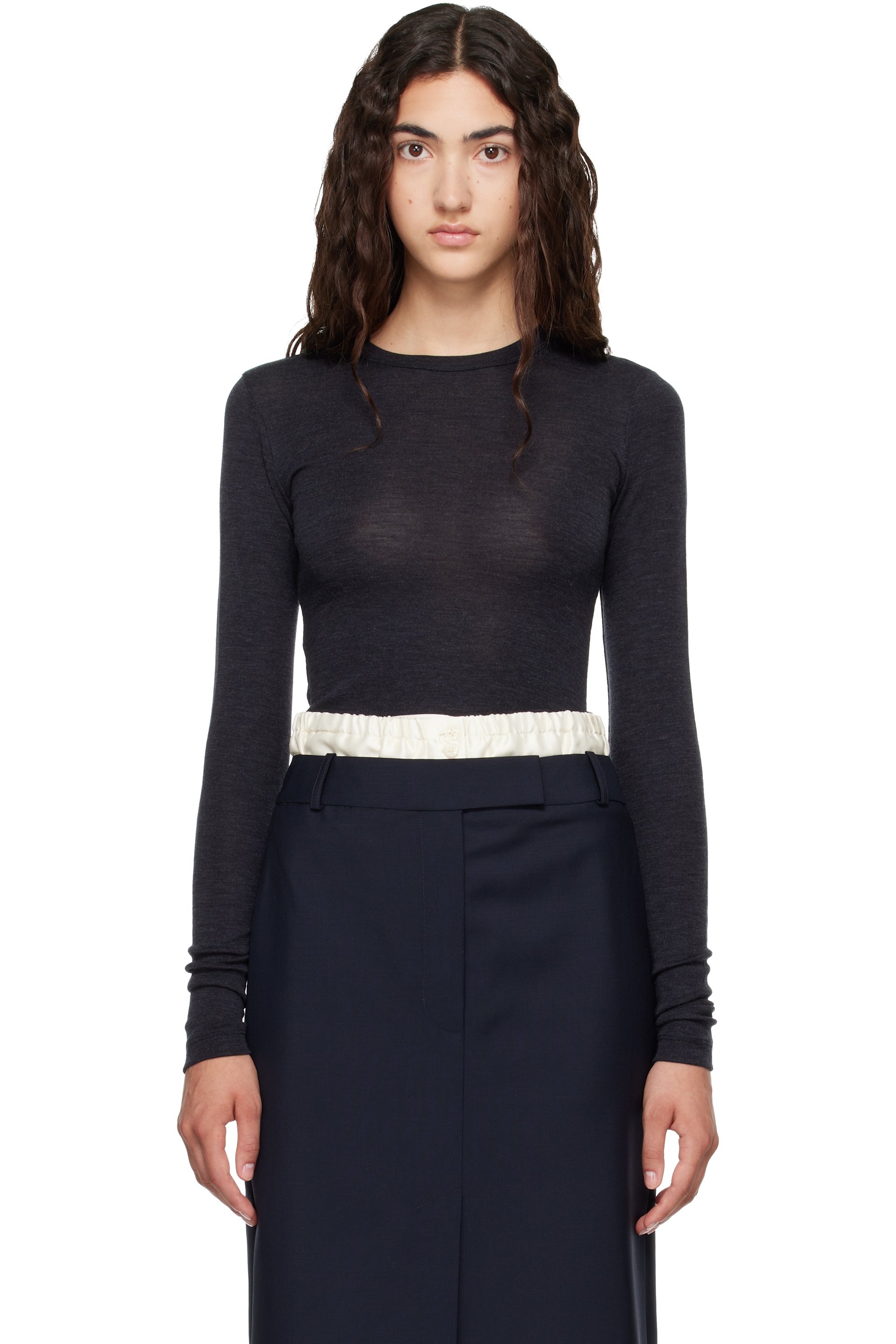 Róhe - Gray Fine Merino Long Sleeve T-shirt