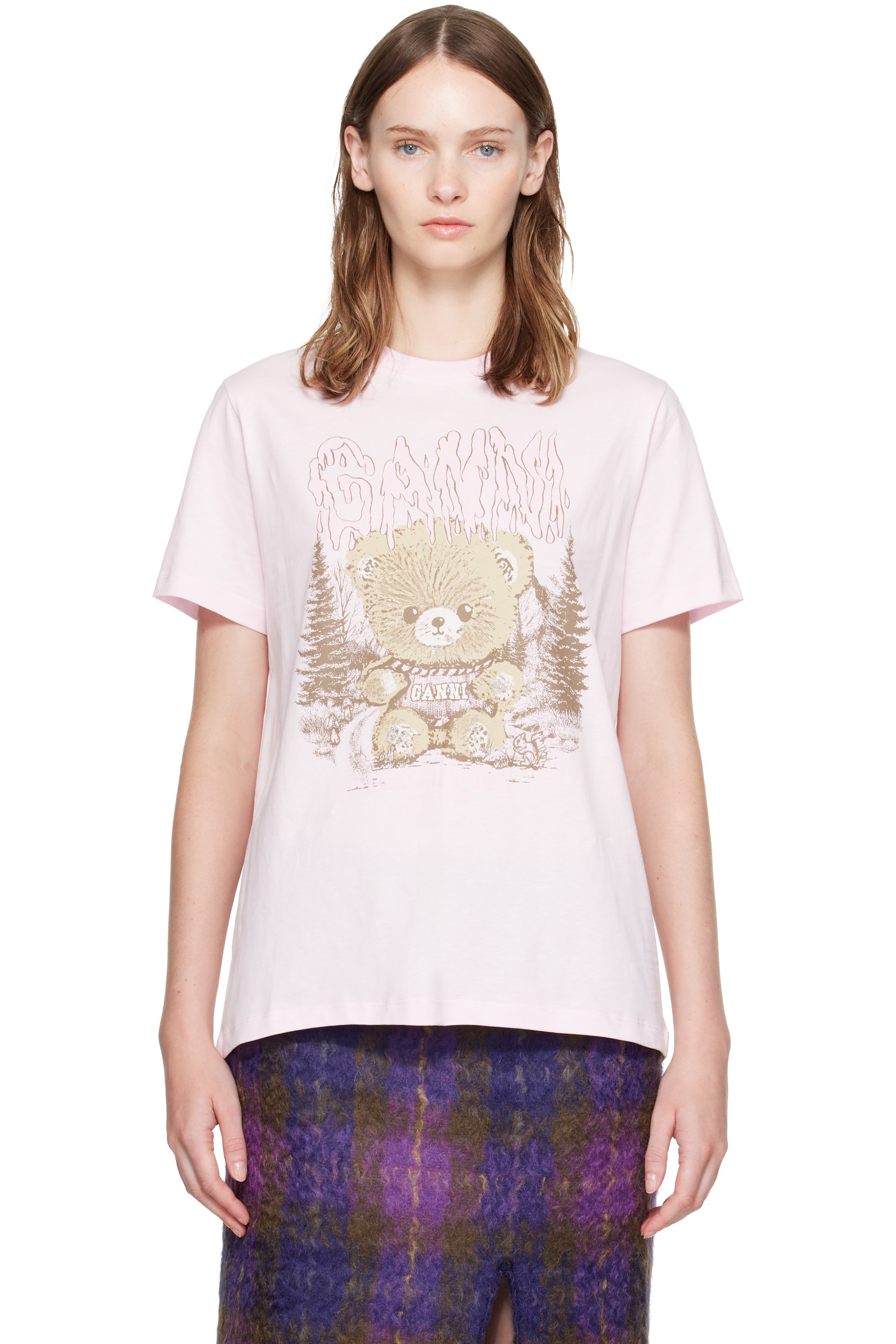 GANNI - Pink Forest Teddy T-shirt