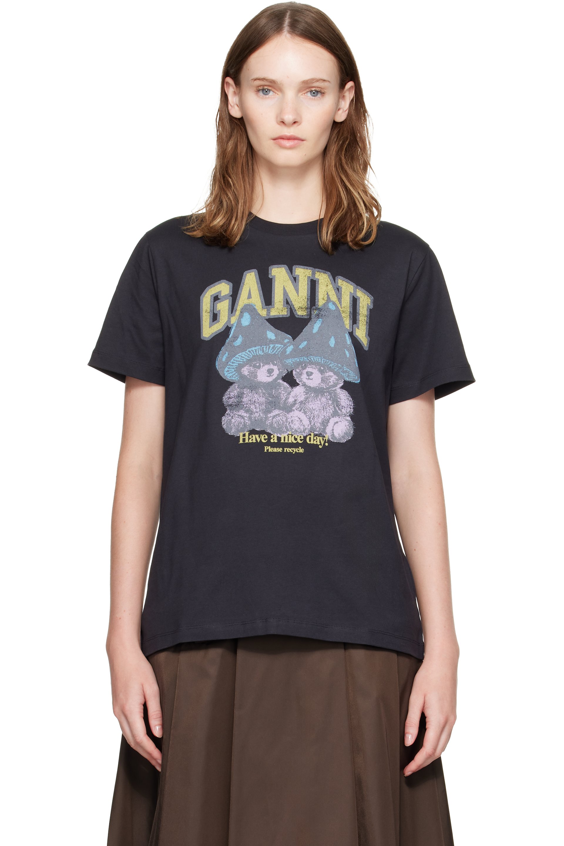 GANNI - Black Mushroom Teddy T-shirt