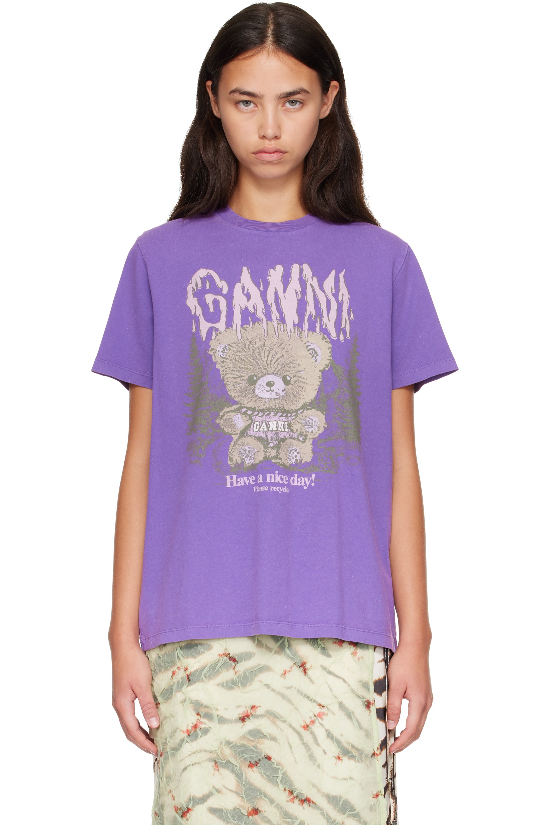 GANNI - Purple Future Heavy Relaxed Teddy Forest T-shirt