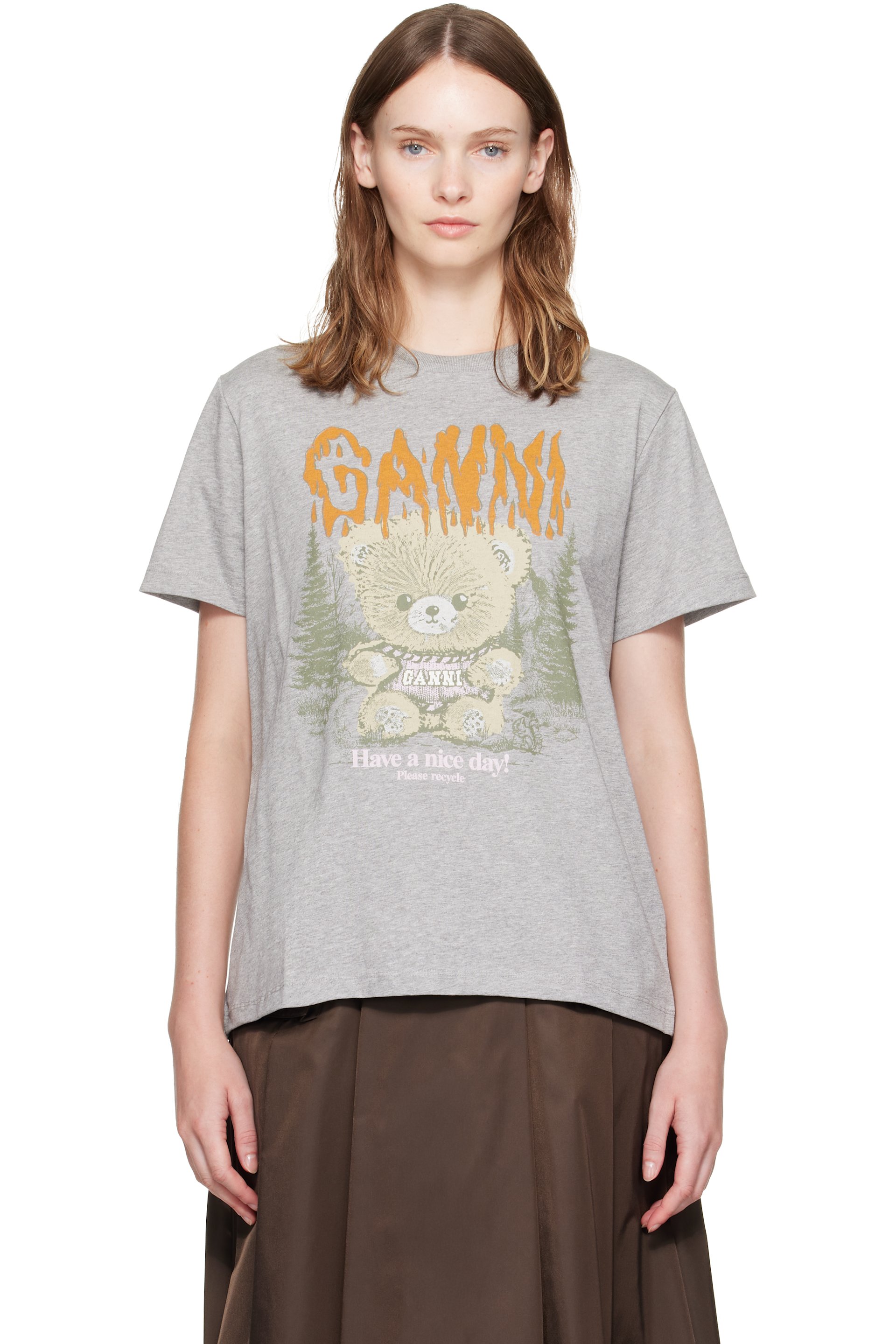 GANNI - Gray Forest Teddy T-shirt