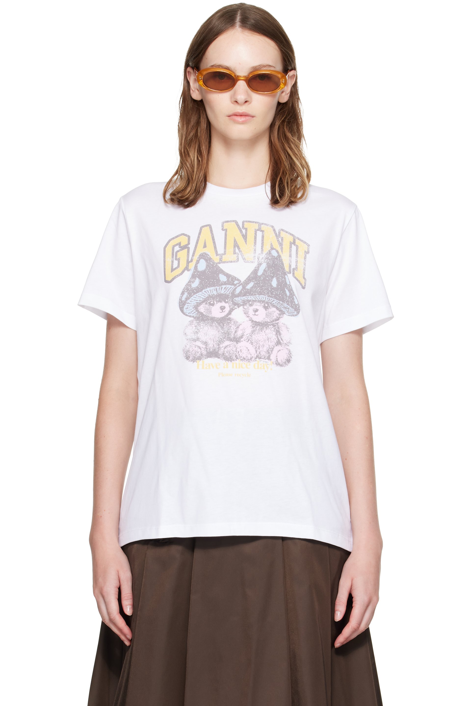GANNI - White Mushroom Teddy T-shirt