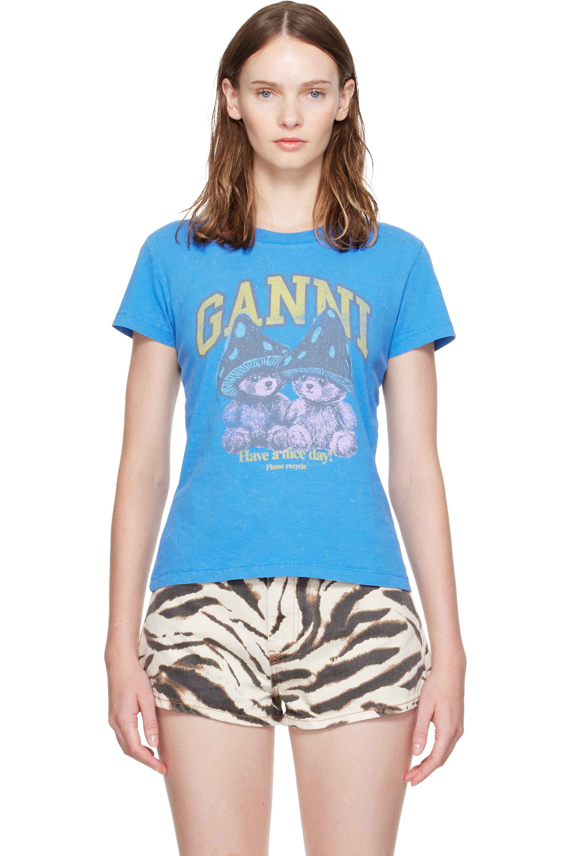 GANNI - Blue Mushroom Teddy Baby Fit T-shirt