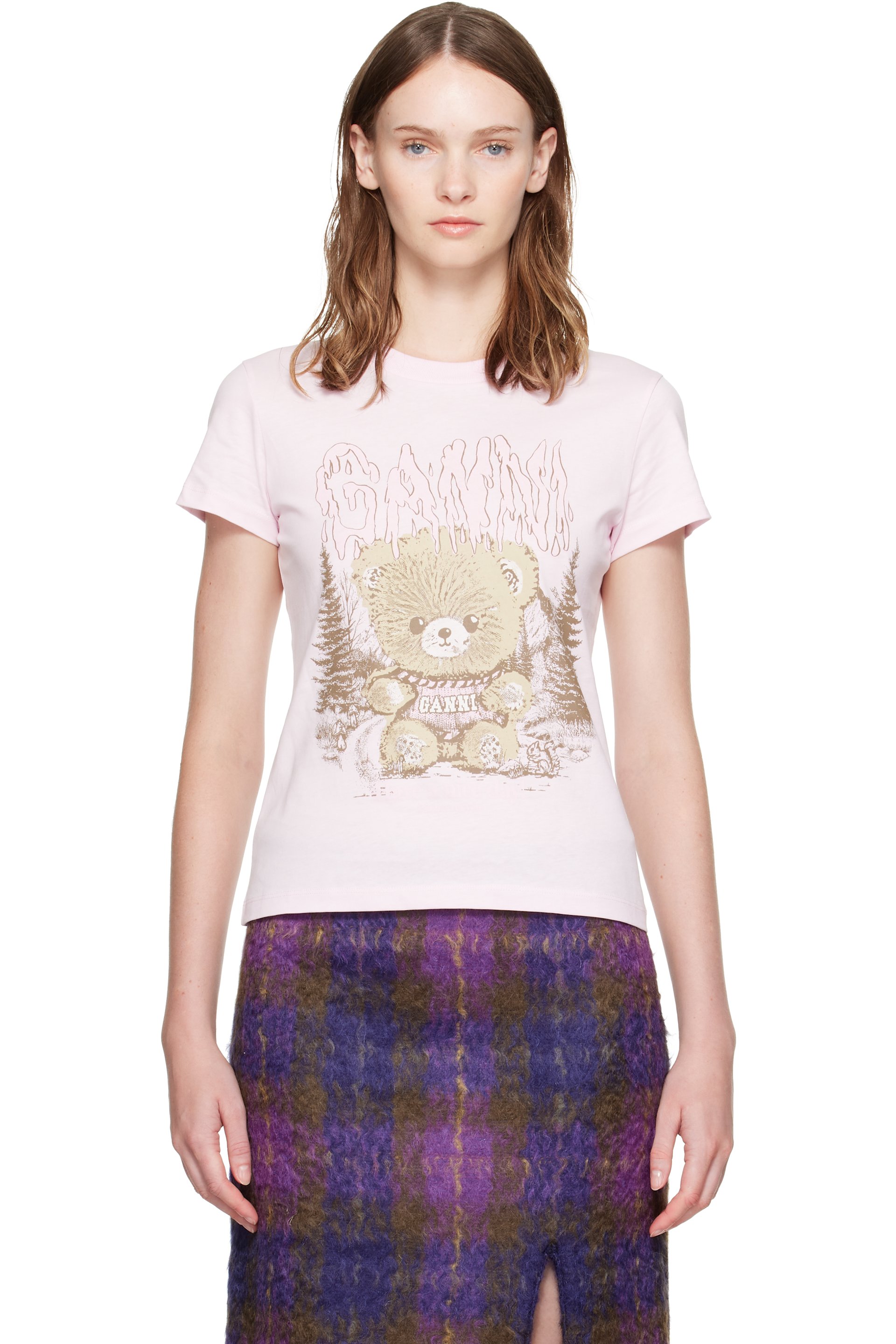 GANNI - Pink Forest Teddy Baby Fit T-shirt