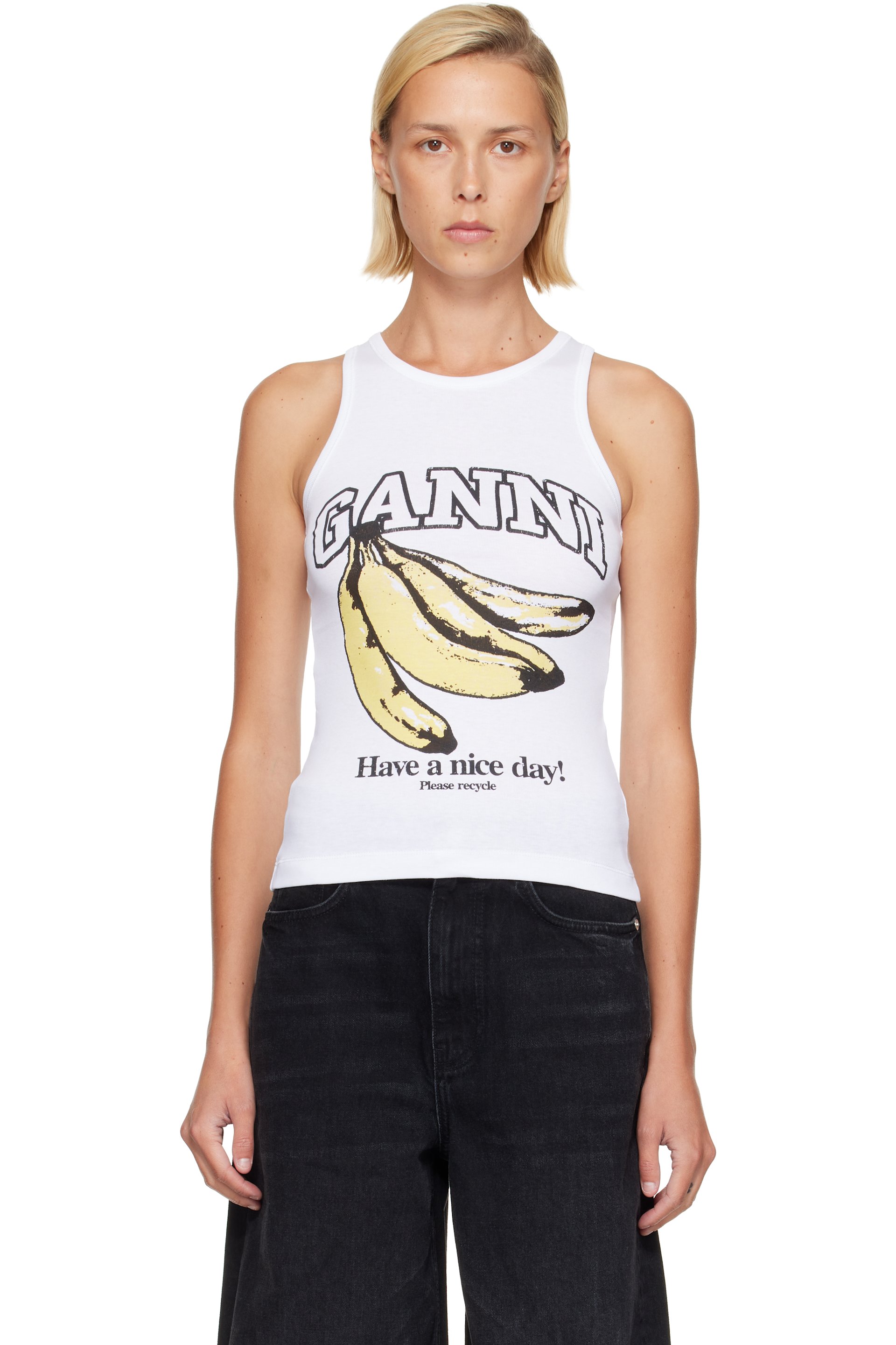 GANNI - White Banana Tank Top