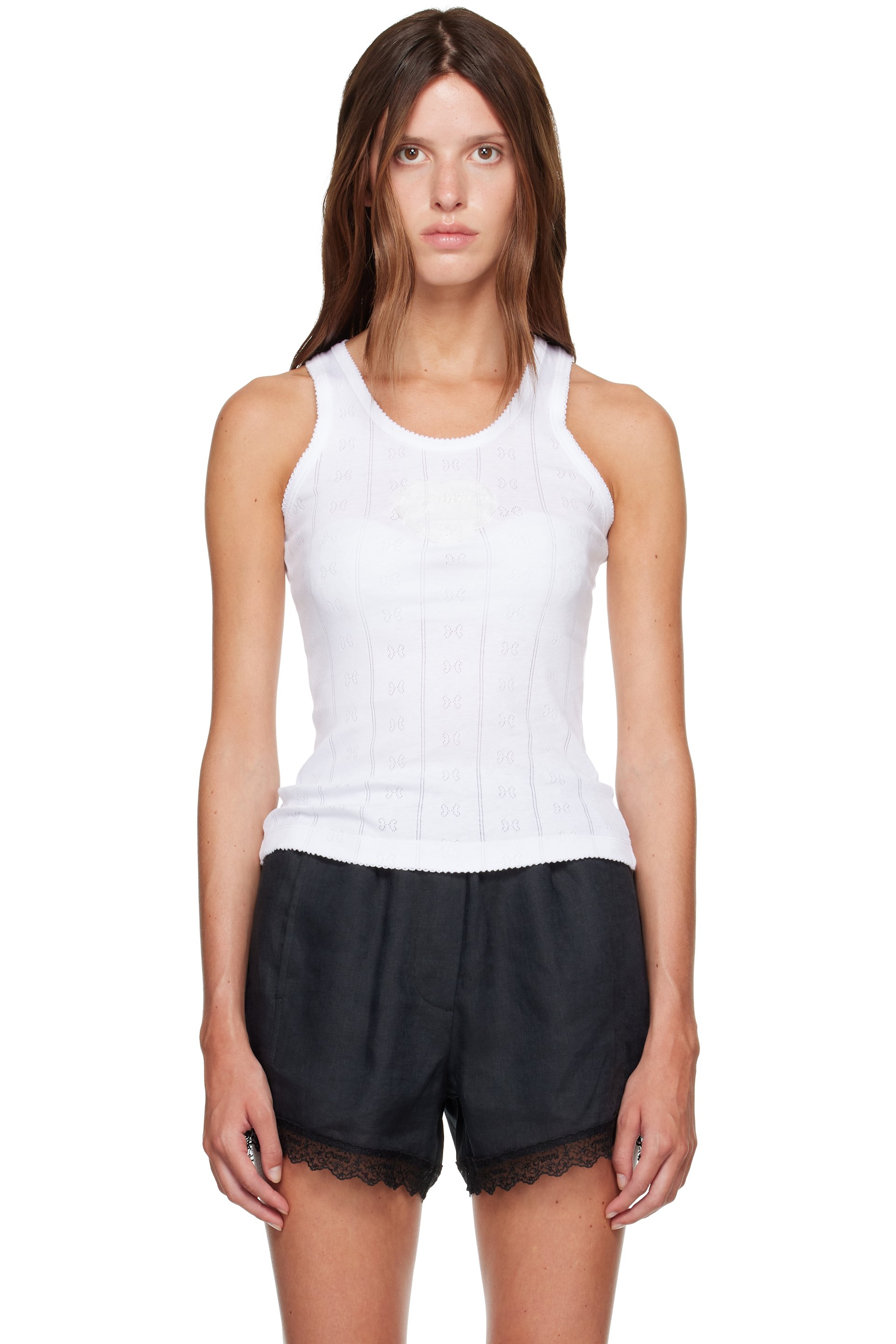 GANNI - White Compact Pointelle Rib Jersey Tank Top