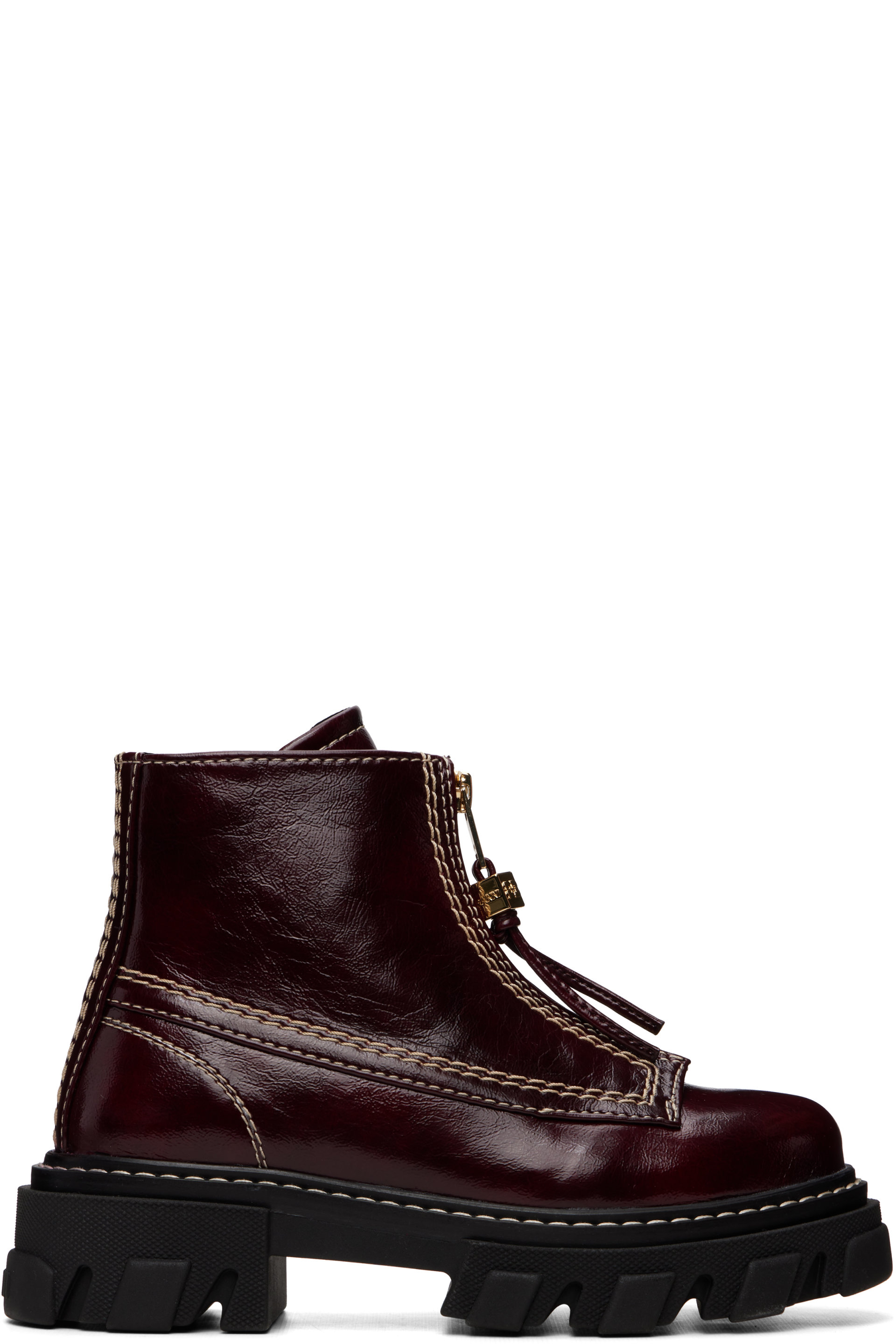 GANNI - Burgundy Cleated Boots