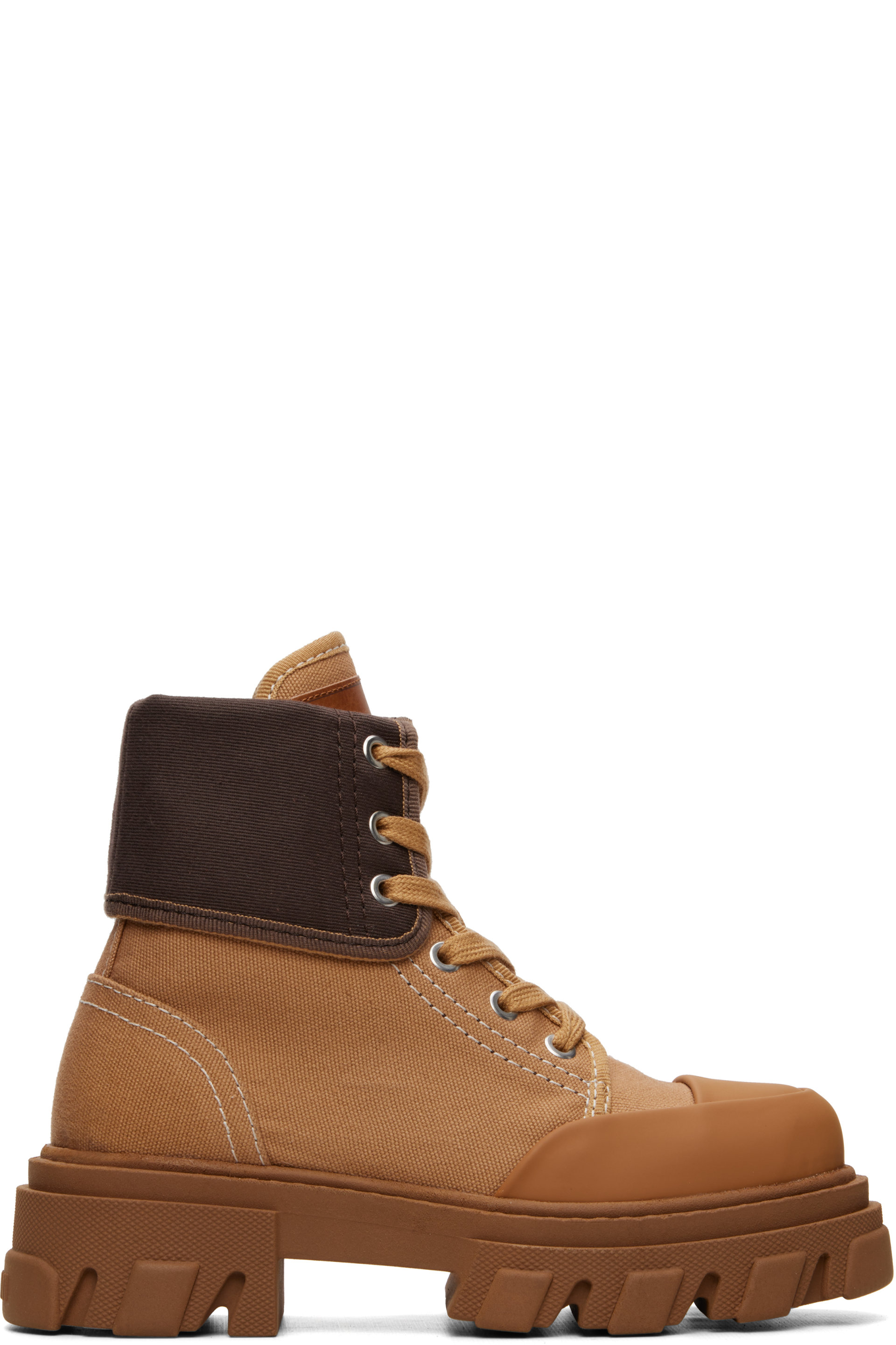 GANNI - Tan Cleated Canvas Trail Boots
