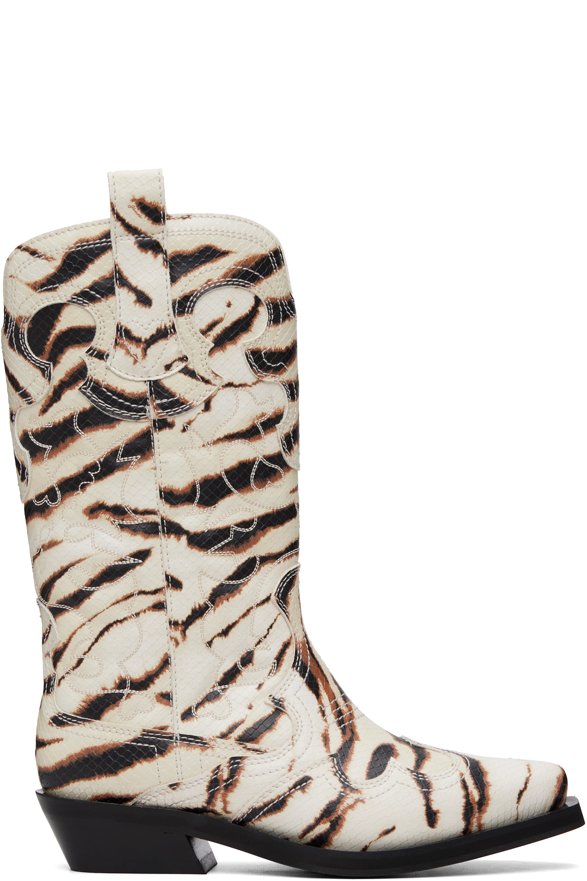 GANNI - Off-White Mid Shaft Embroidered Western Boots