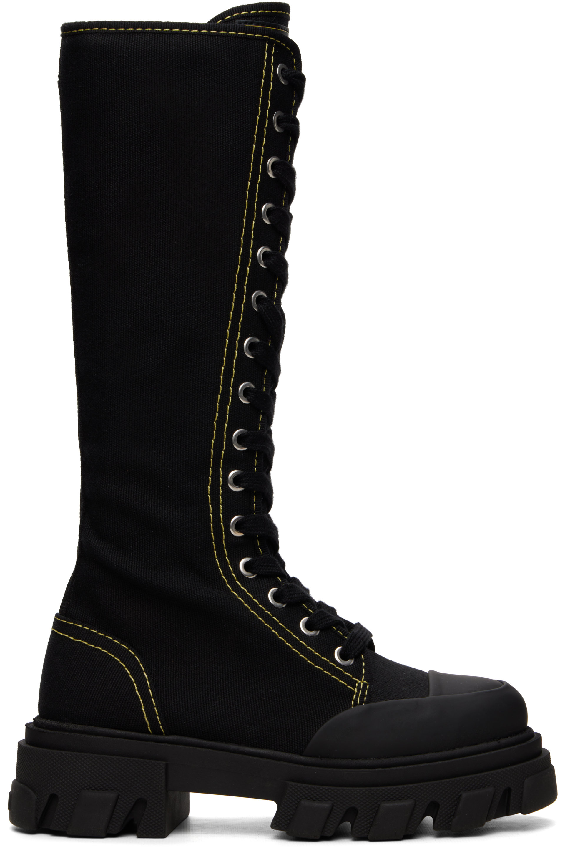 GANNI - Black Cleated Canvas Trail High Boots