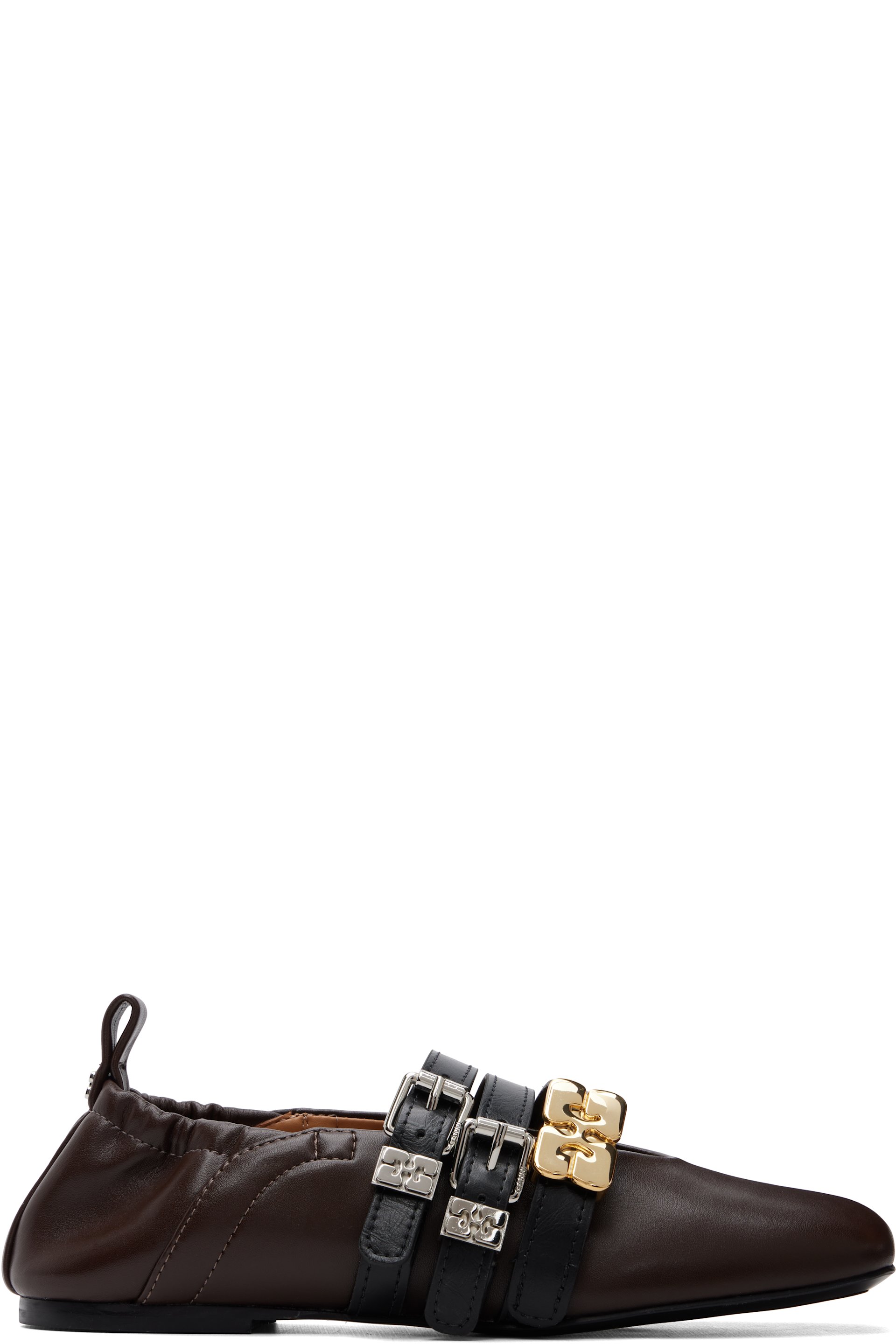 GANNI - Brown Sue Triple Ballerina Flats