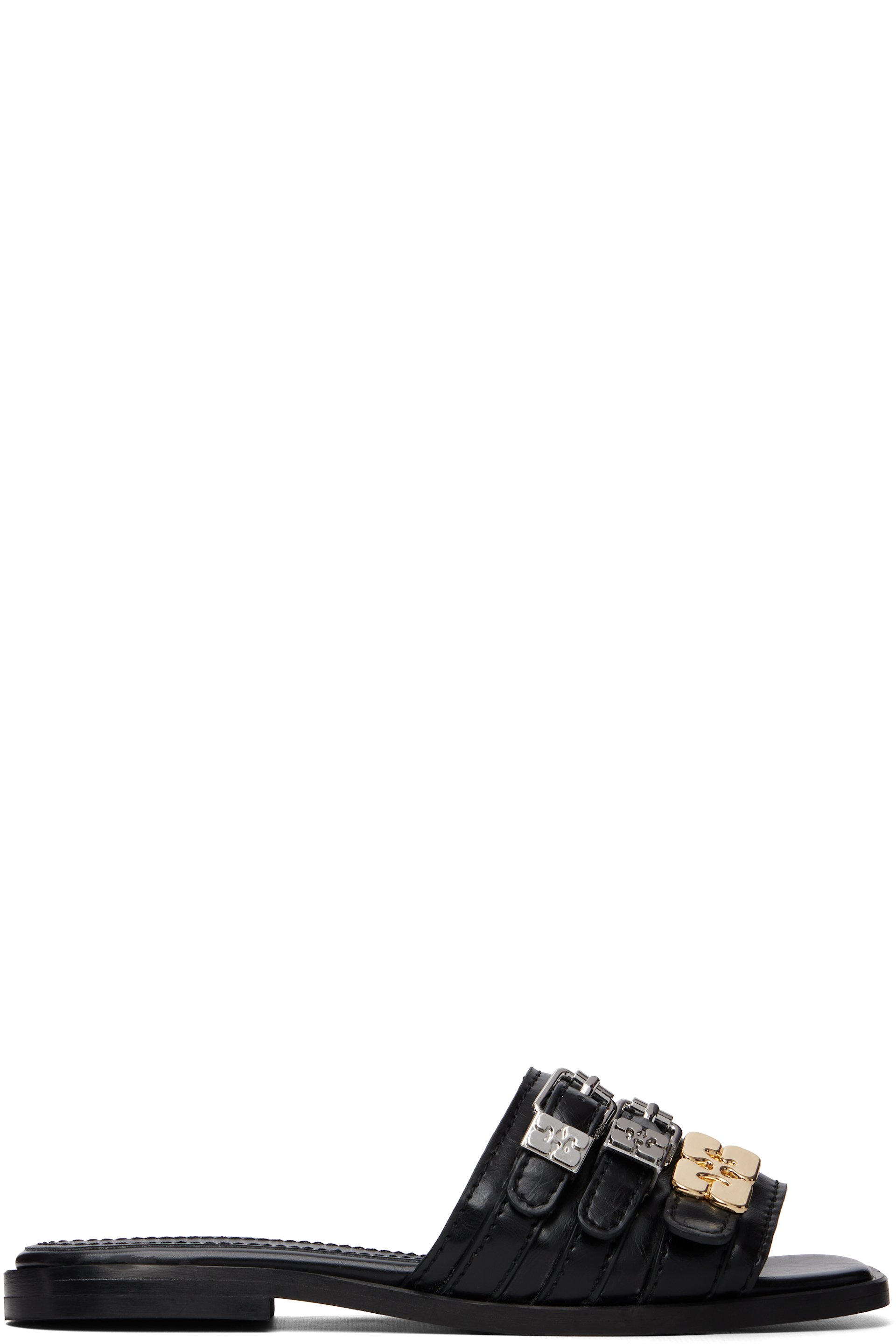 GANNI - Black Sue Triple Flat Sandals