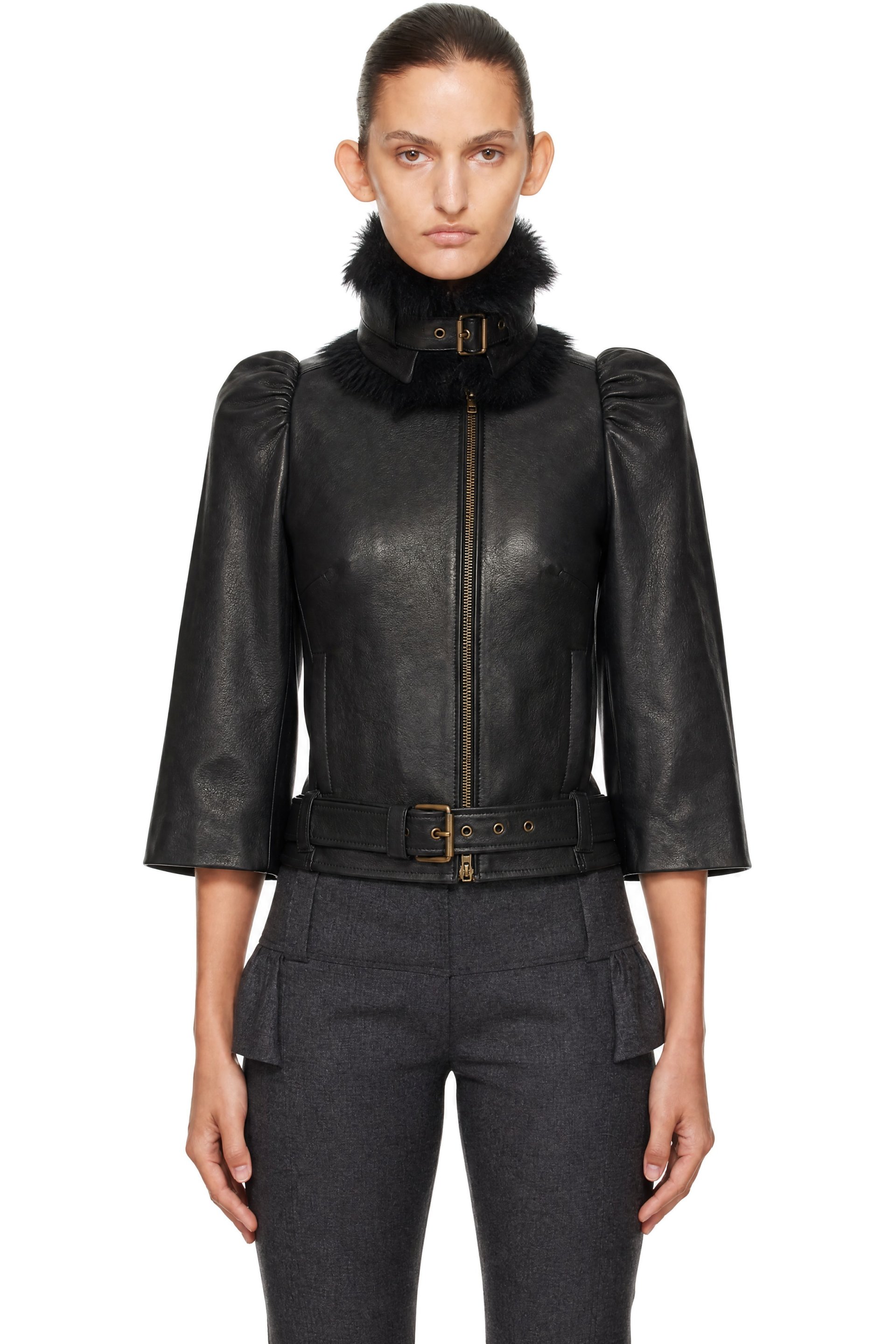 KNWLS - Black Victoria Collar Leather Jacket