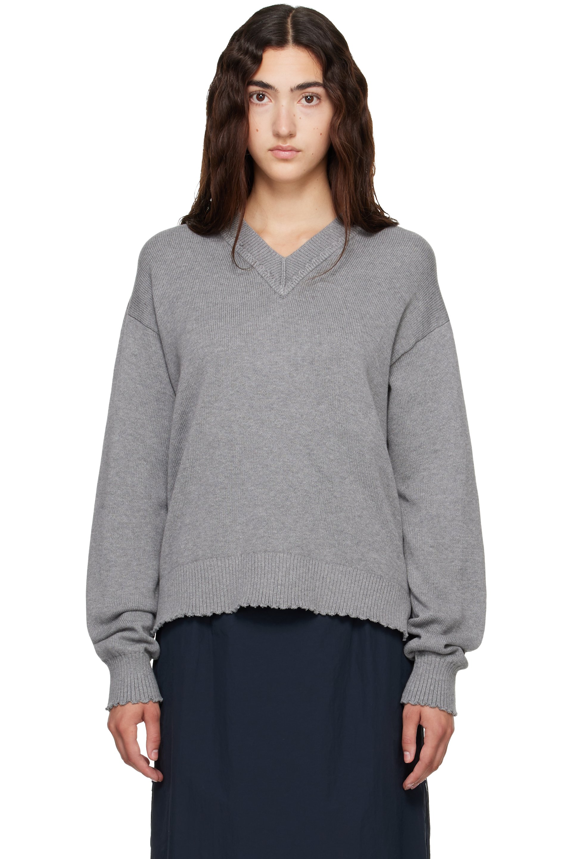 Helmut Lang - Gray Ov Dist V Neck Sweater