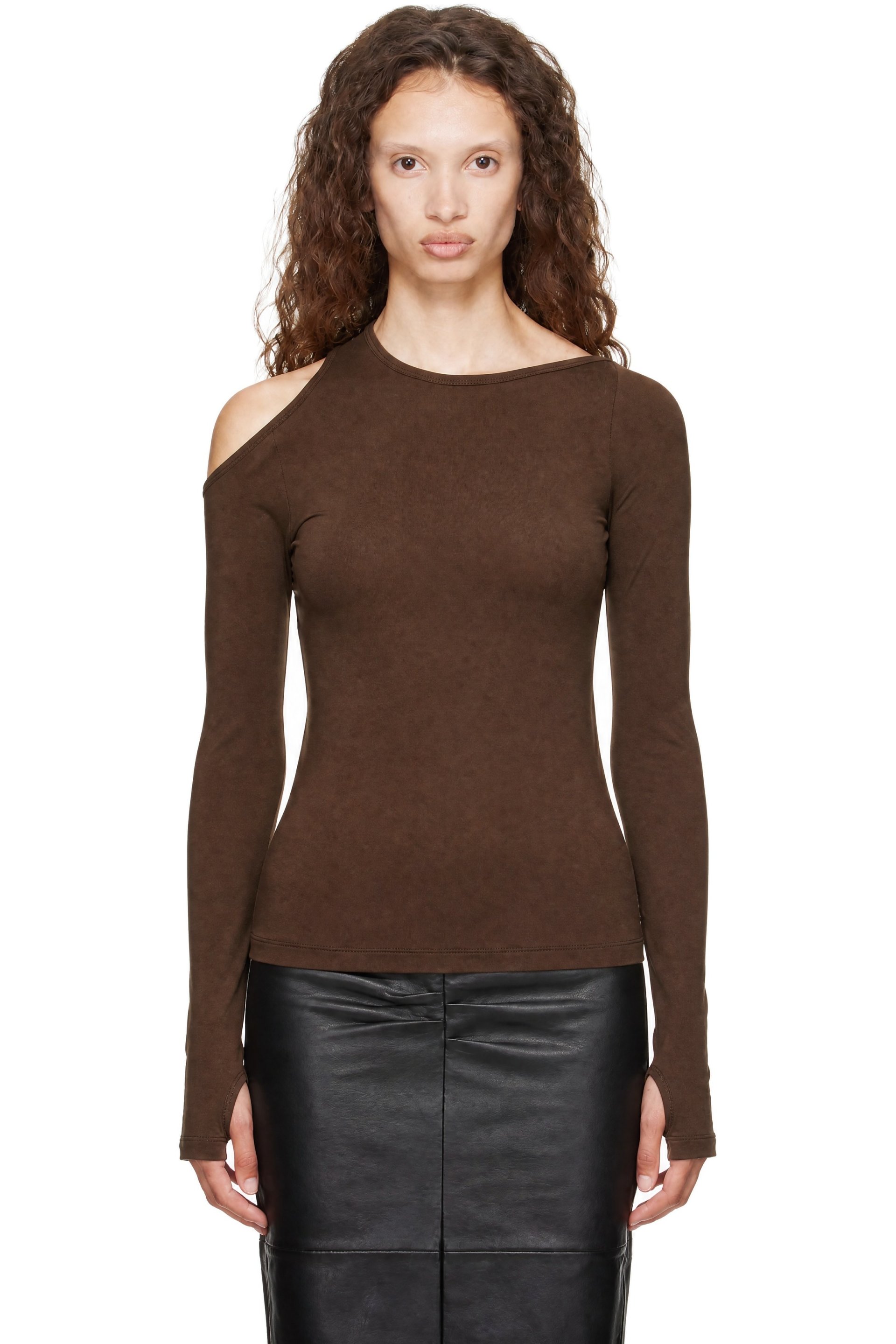 Helmut Lang - Brown Asymmetric Long-Sleeve Top