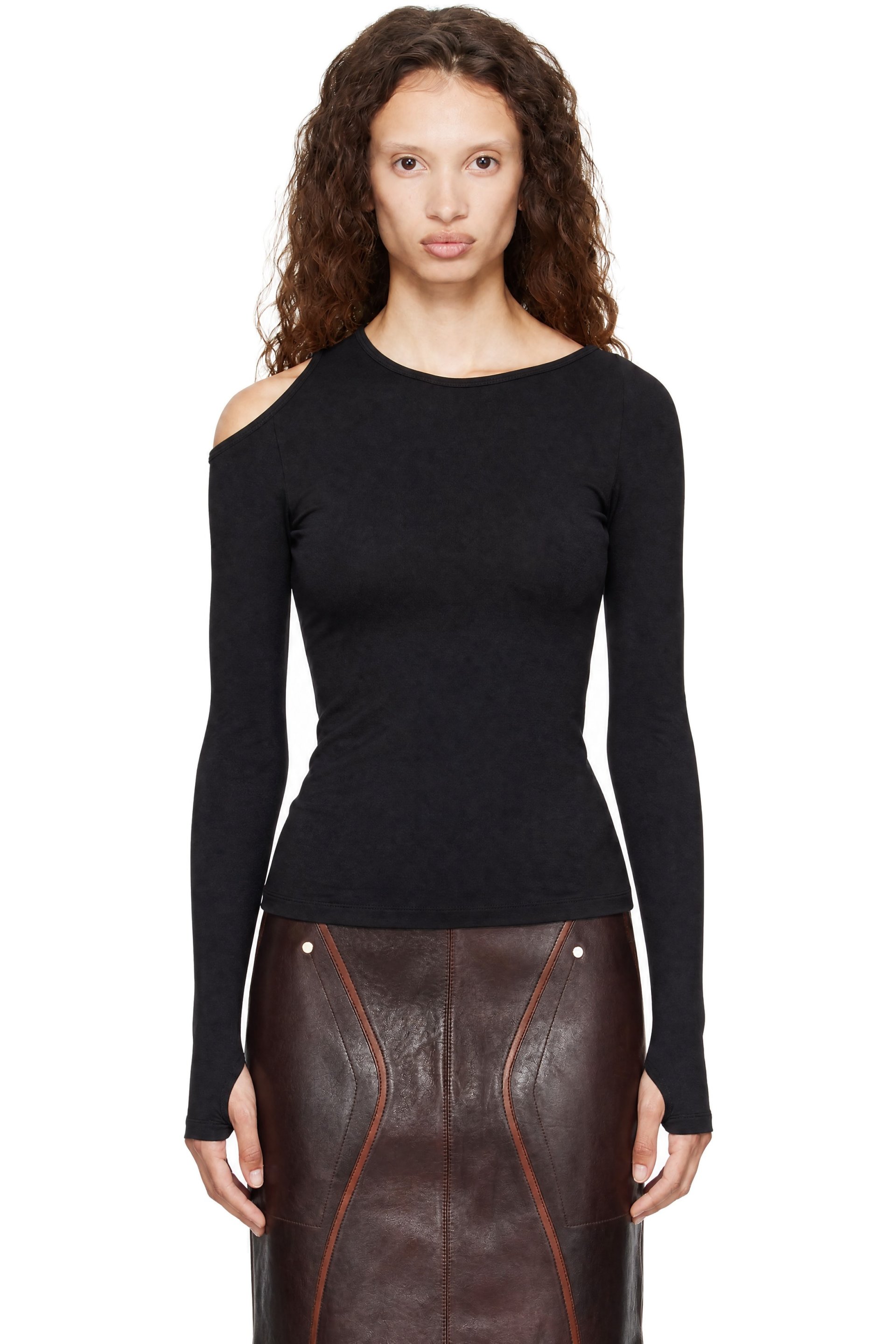 Helmut Lang - Black Asymmetric Long-Sleeve Top