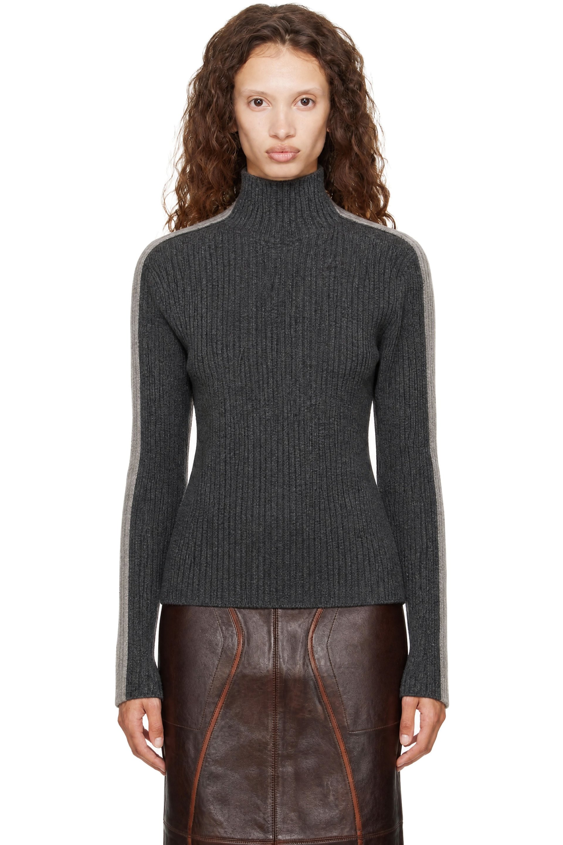 Helmut Lang - Gray Wool Mock-Neck Sweater