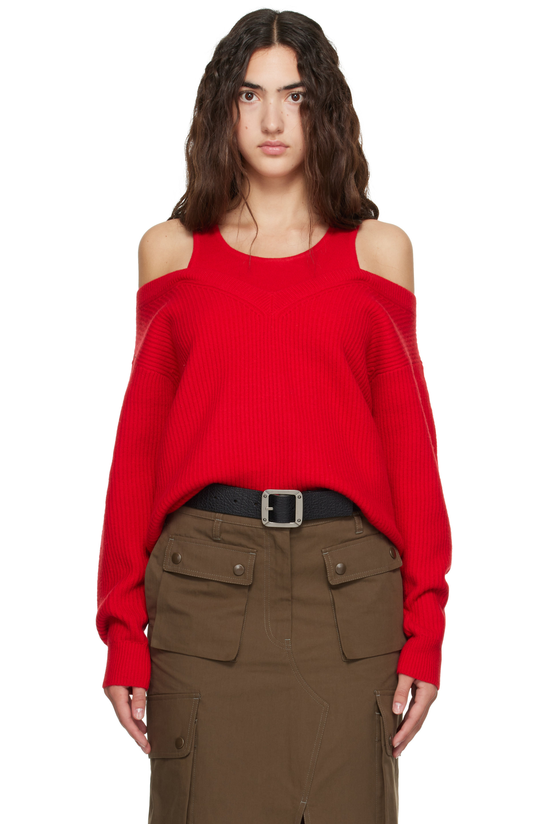 Helmut Lang - 红色 Double-Layer 毛衣