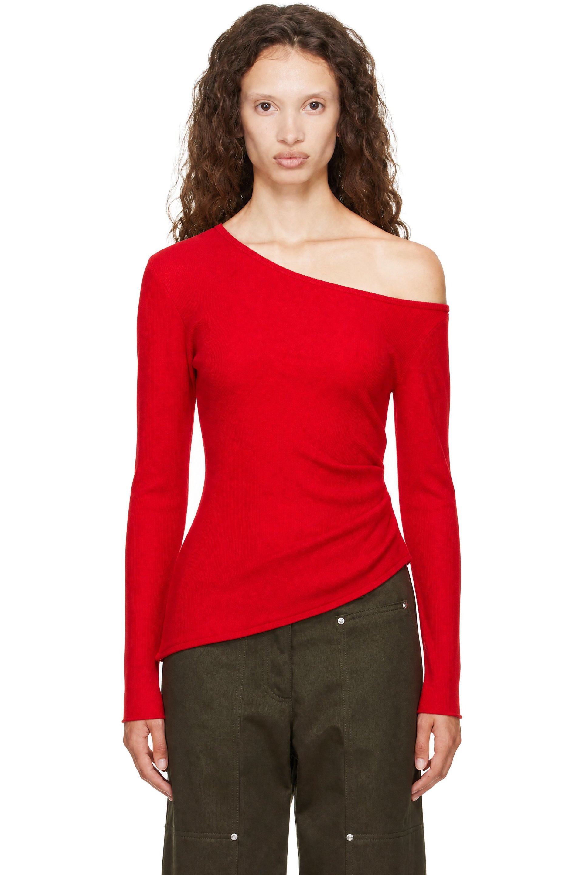 Helmut Lang - Red Draped Asymmetric Sweater