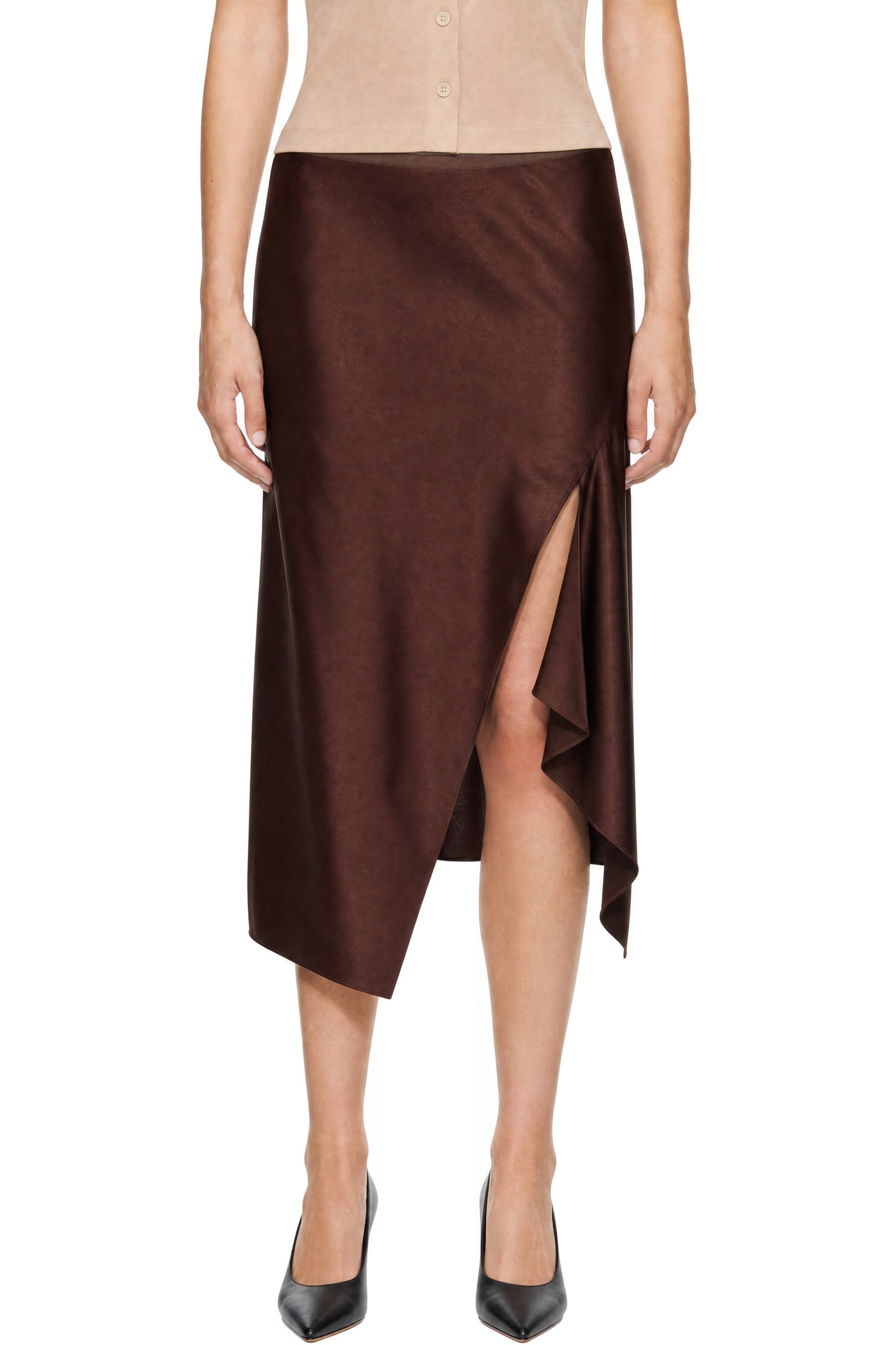 Helmut Lang - Brown Silk Slip Midi Skirt