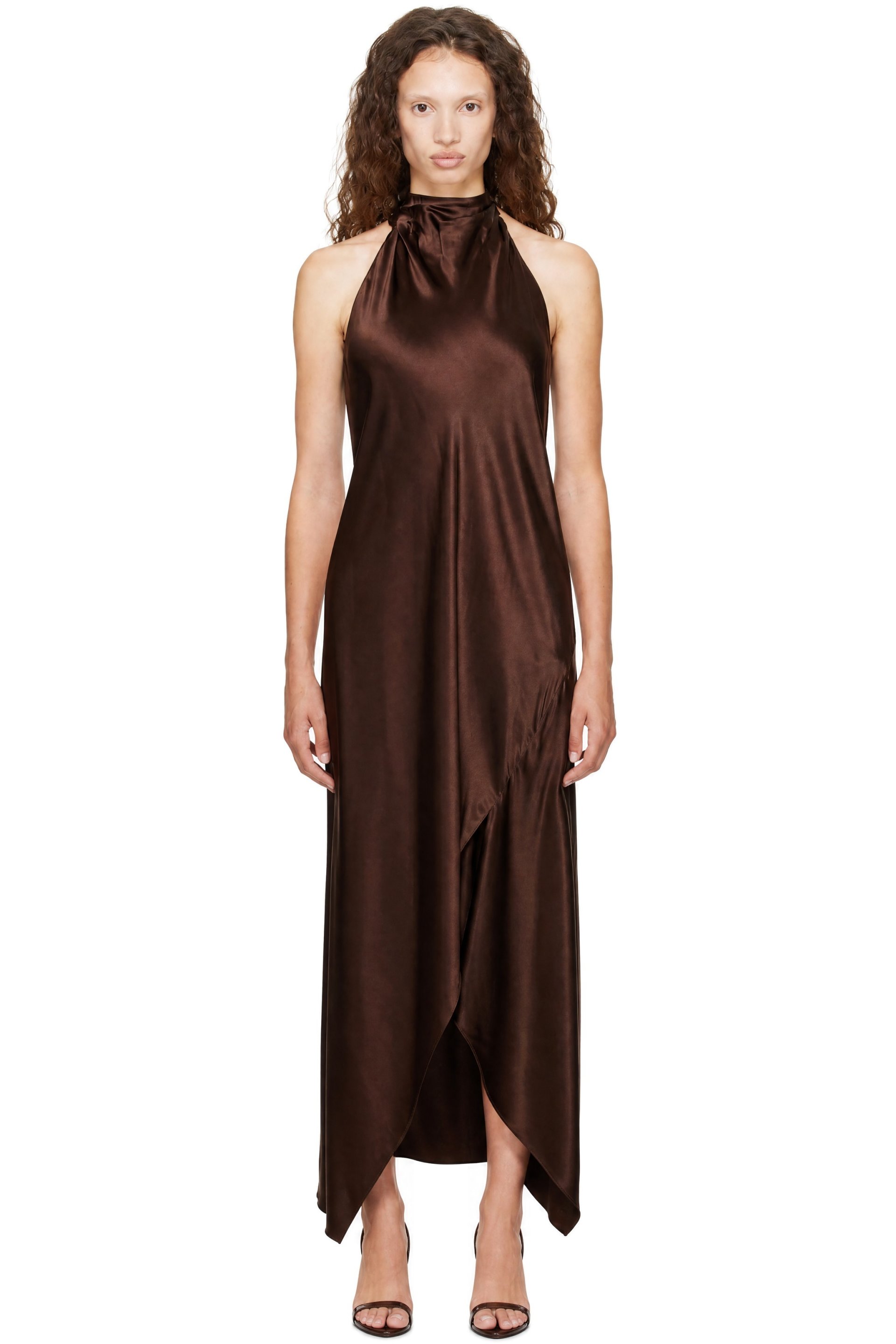 Helmut Lang - Brown Silk Tie Scarf Midi Dress