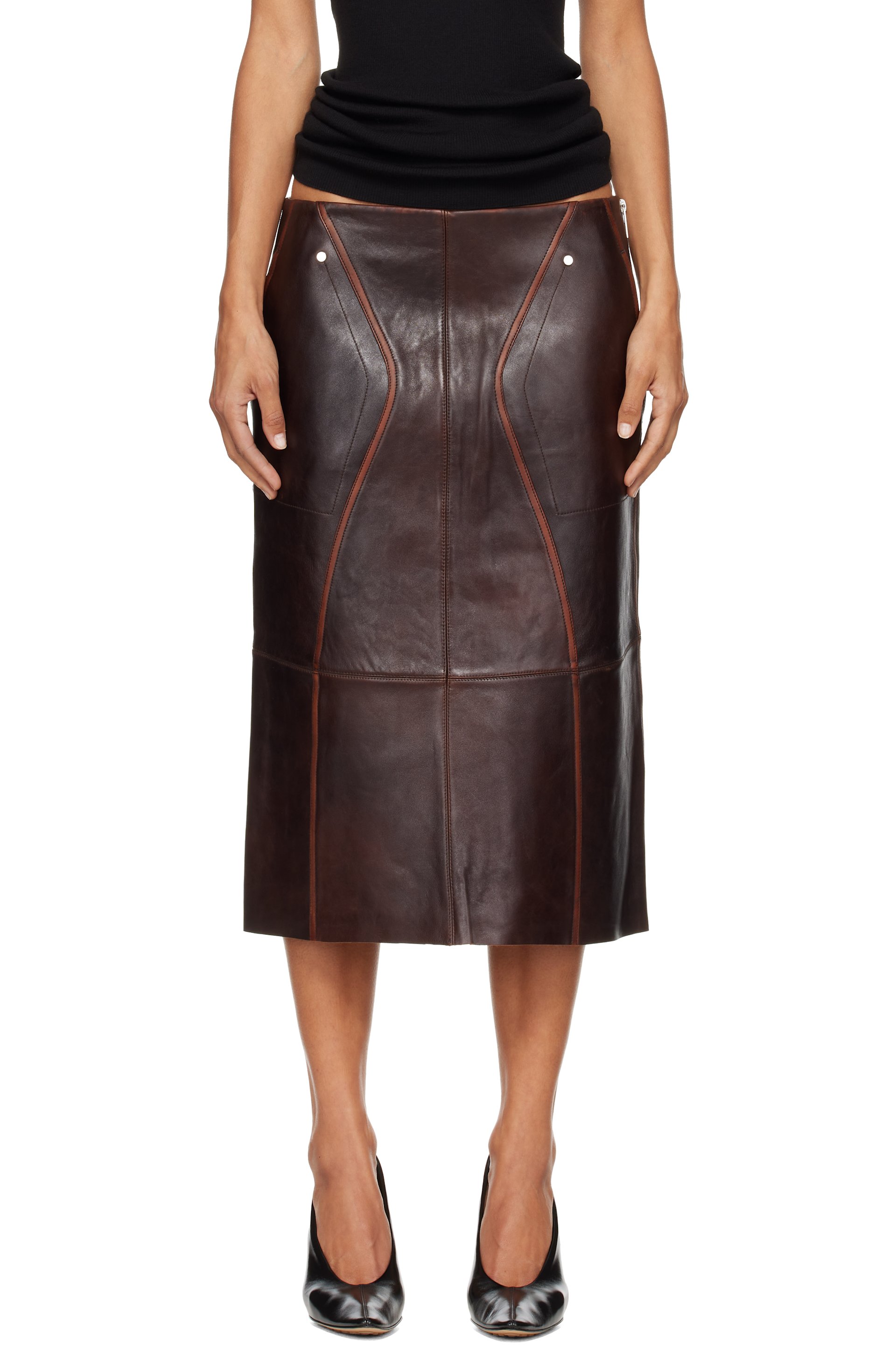 Helmut Lang - Brown Saddle Leather Midi Skirt