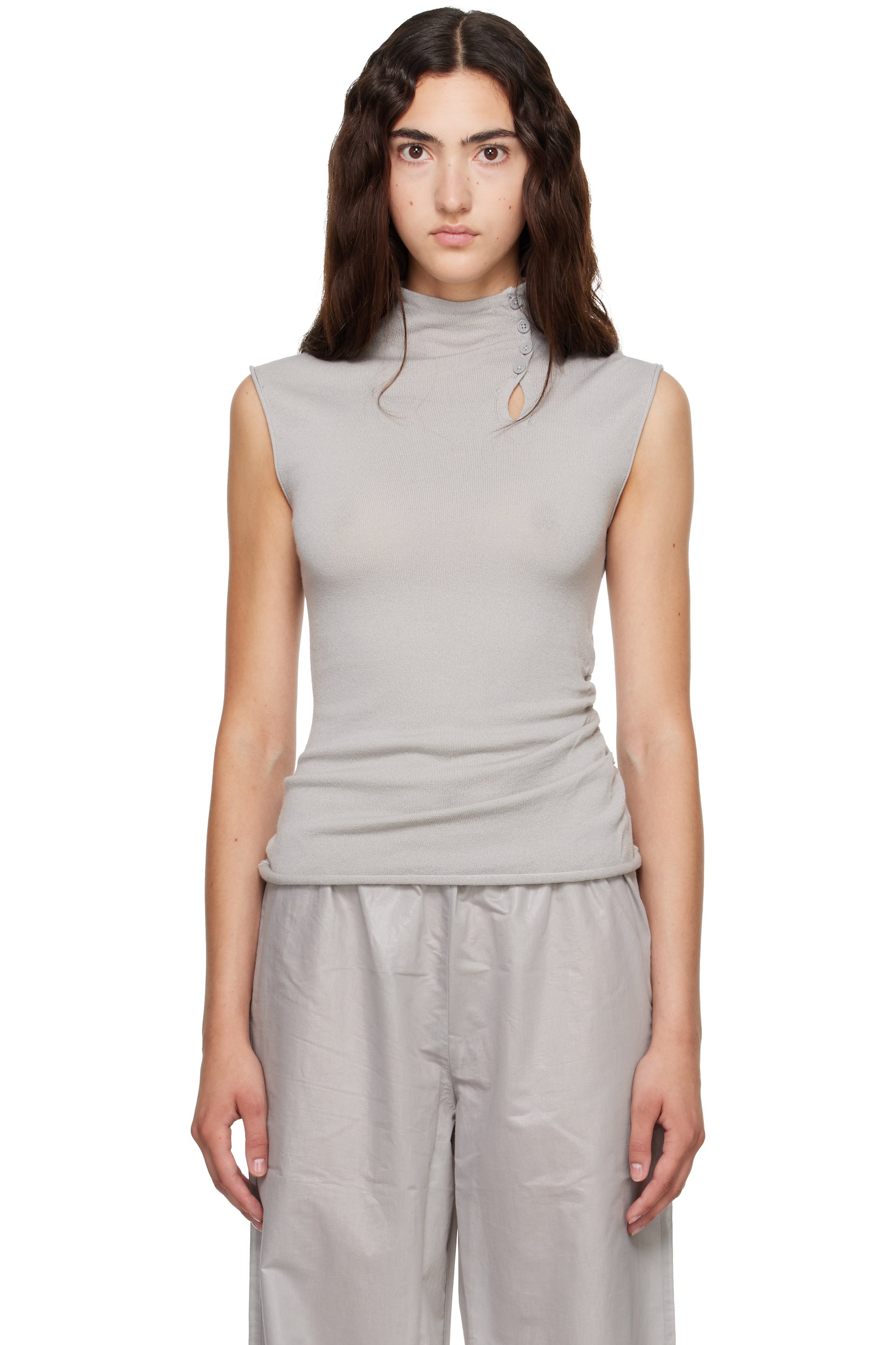 Helmut Lang - Gray Button Turtleneck Tank Top