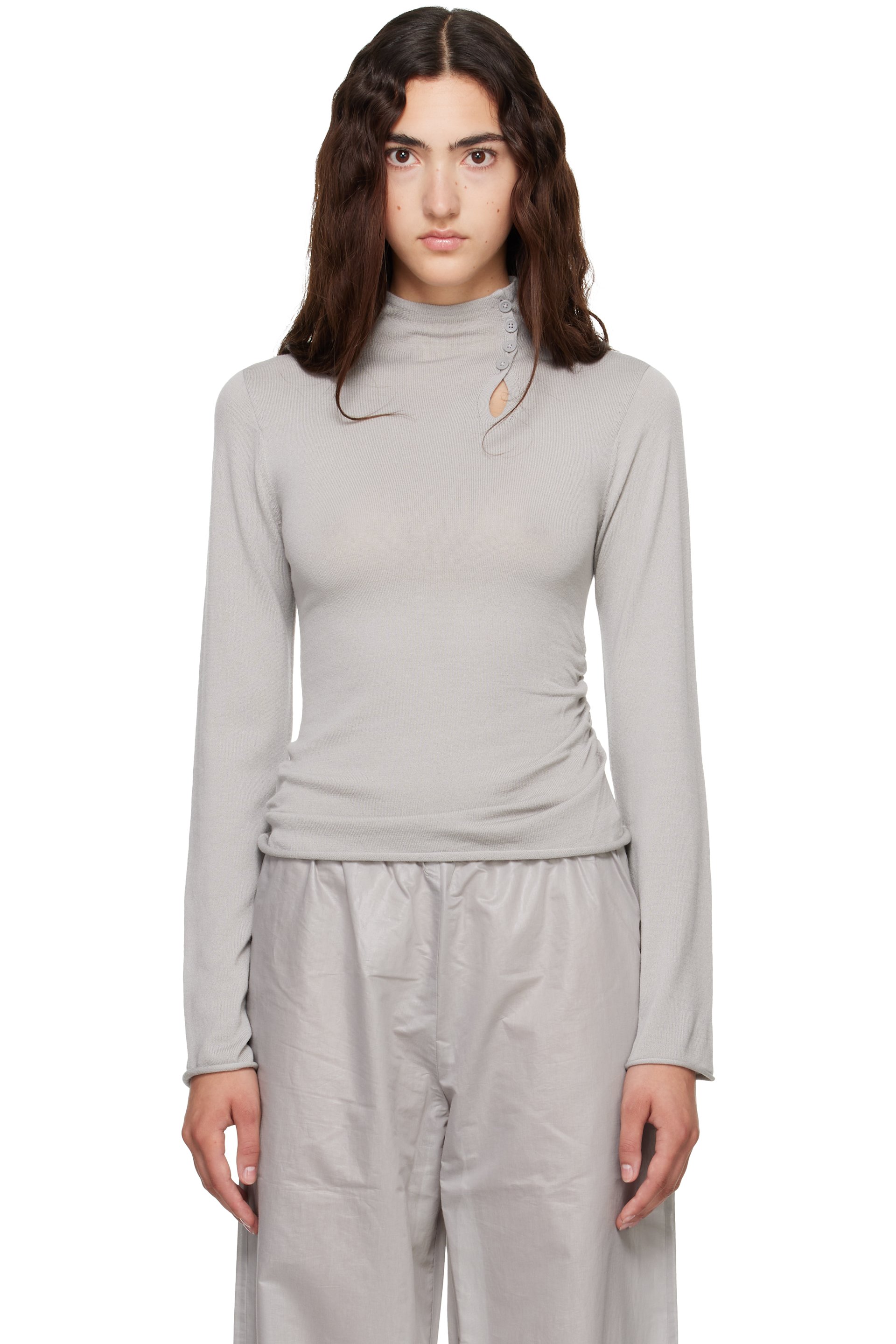 Helmut Lang - Gray Button Turtleneck