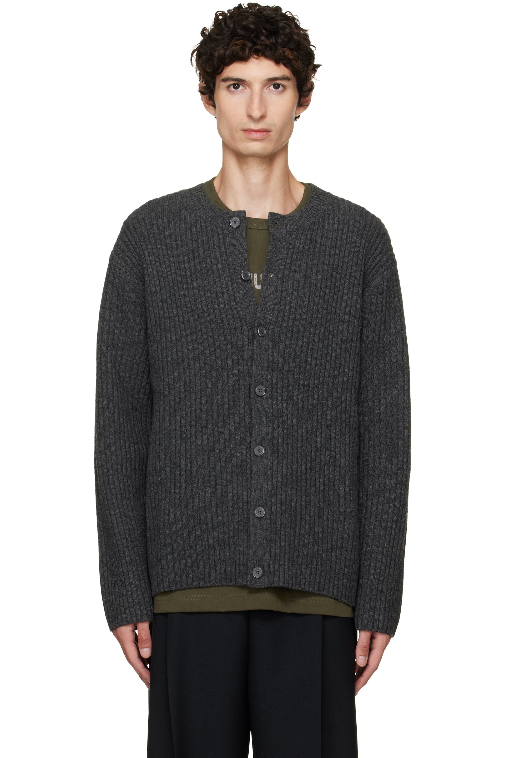 Helmut Lang - Gray Rib Crew Cardigan
