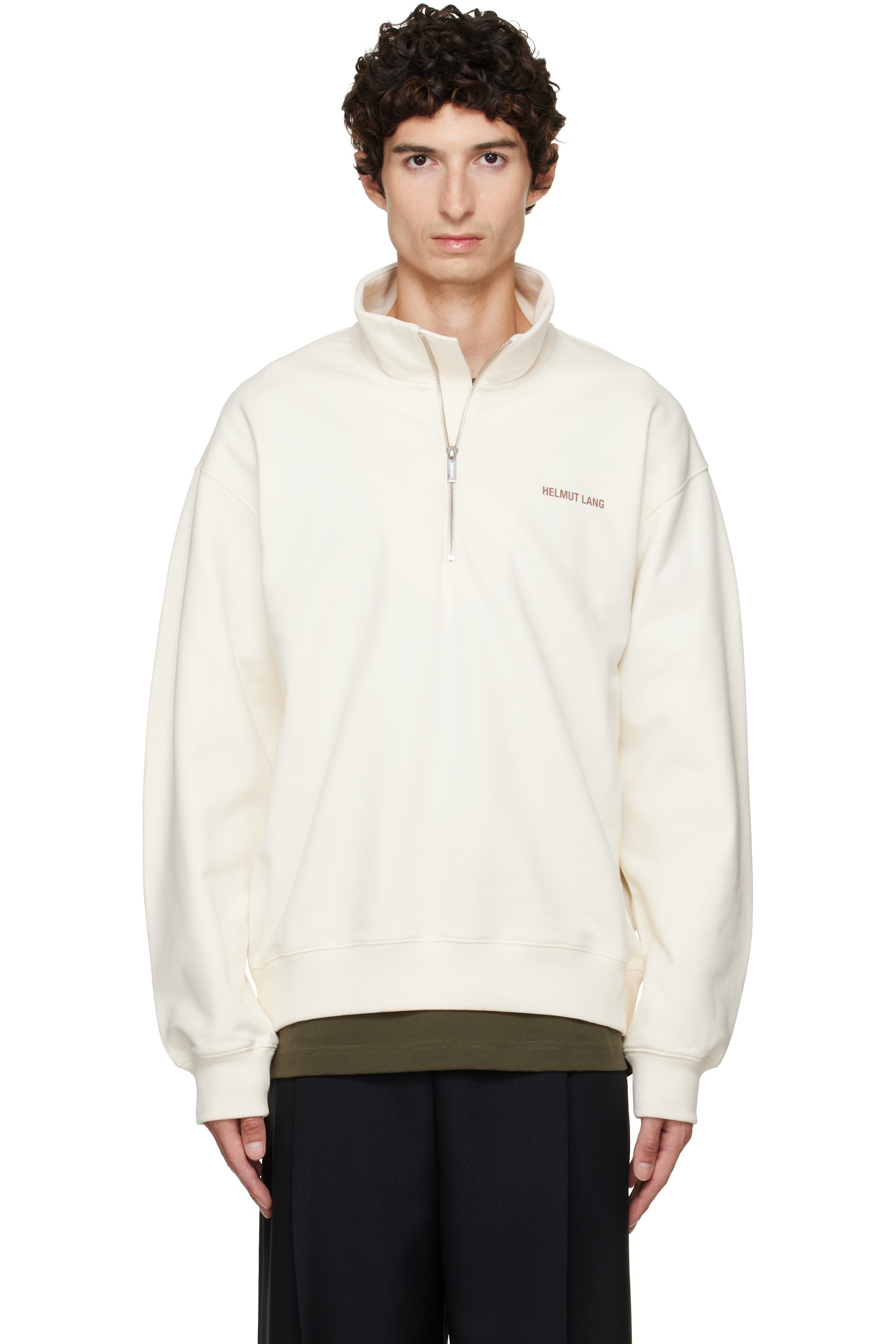Helmut Lang - Off-White Small Logo Quarter-Zip Sweatshirt