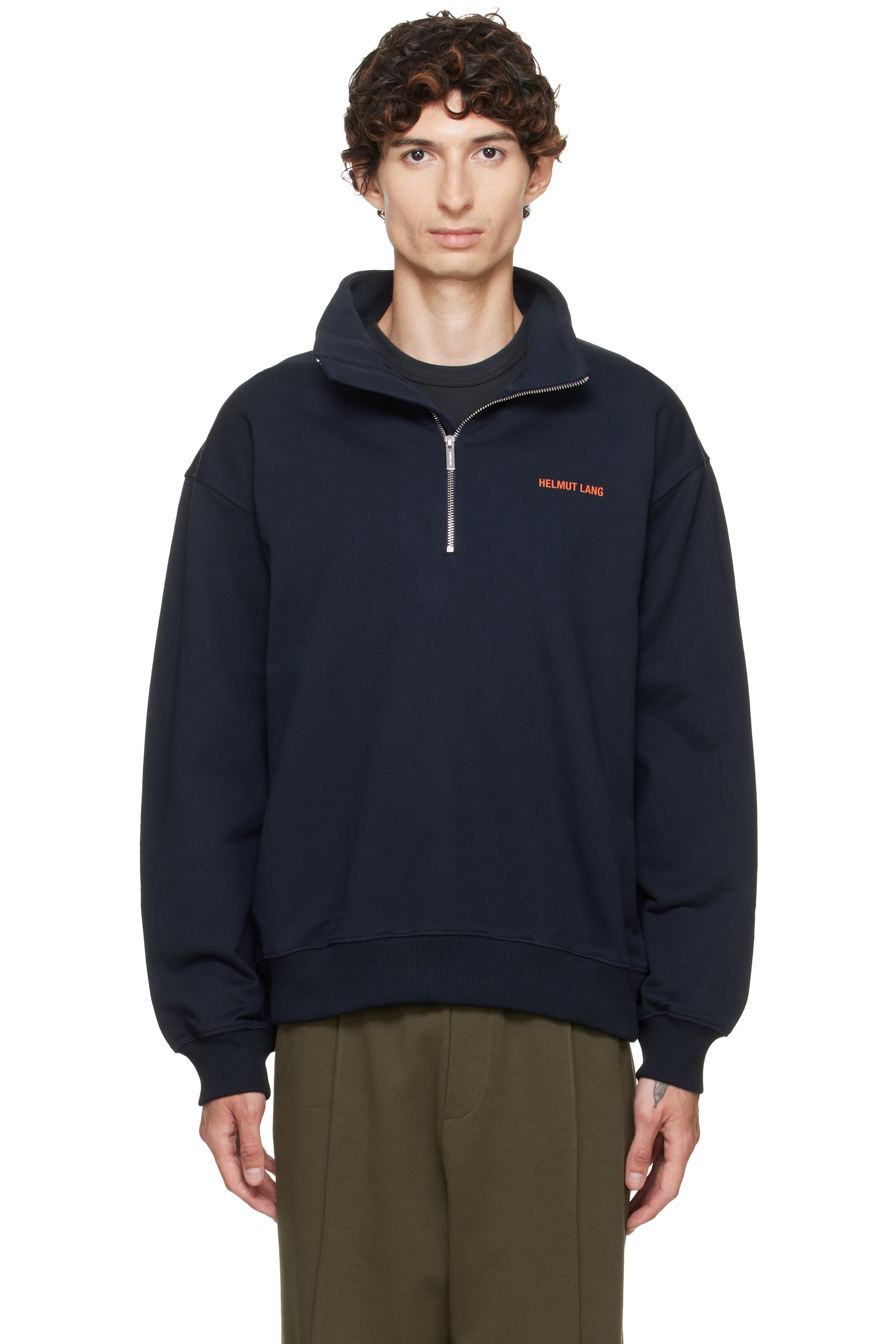 Helmut Lang - Navy Logo Quarter Zip Sweatshirt