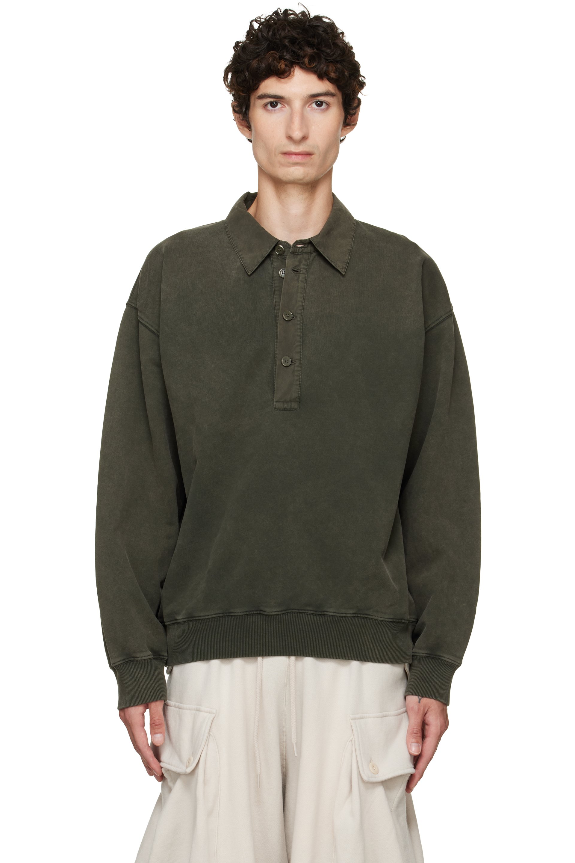 Helmut Lang - Green Garment-Dyed Terry Polo
