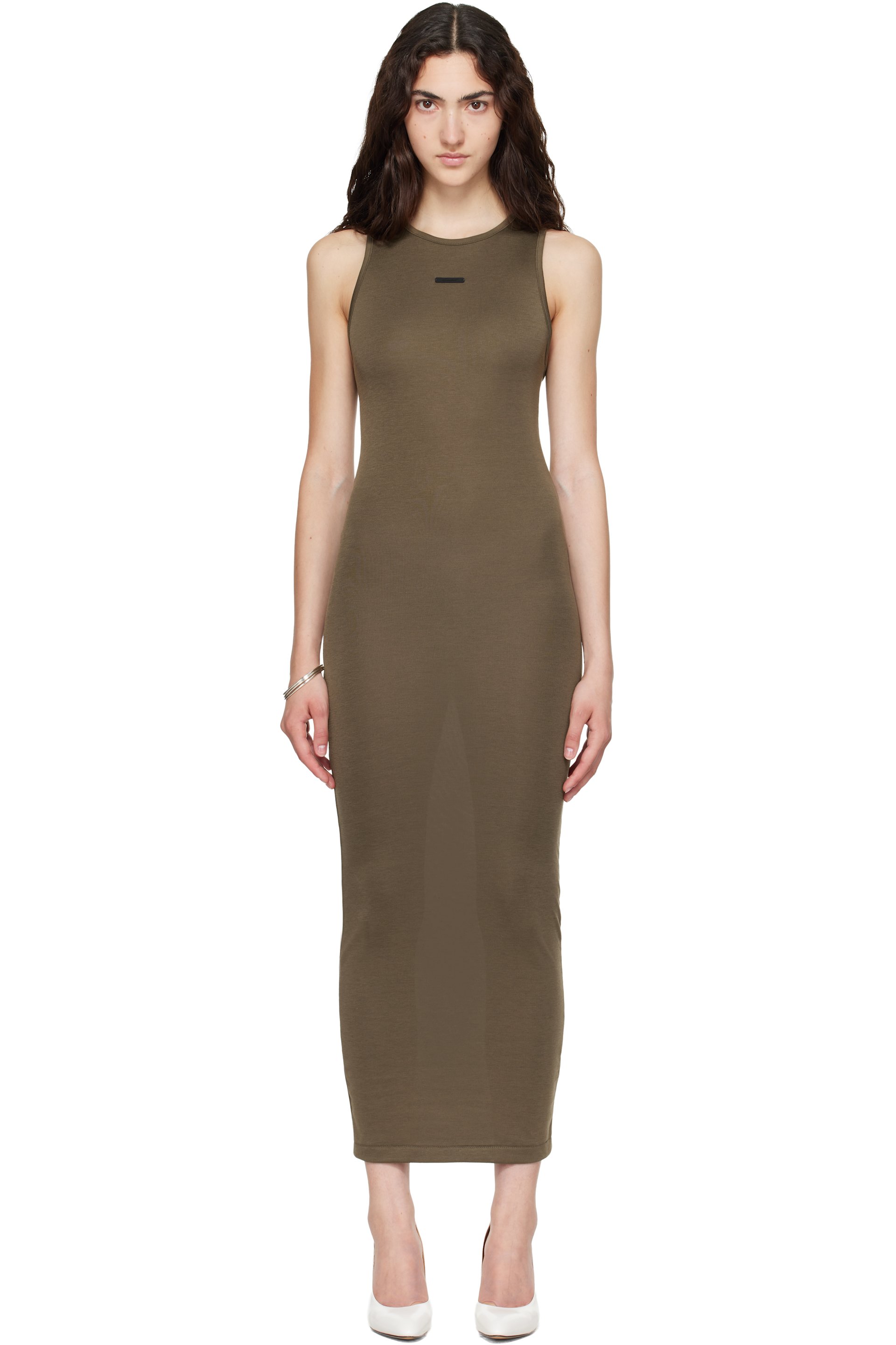 Fear of God ESSENTIALS - Khaki Soft Rib Racerback Midi Dress