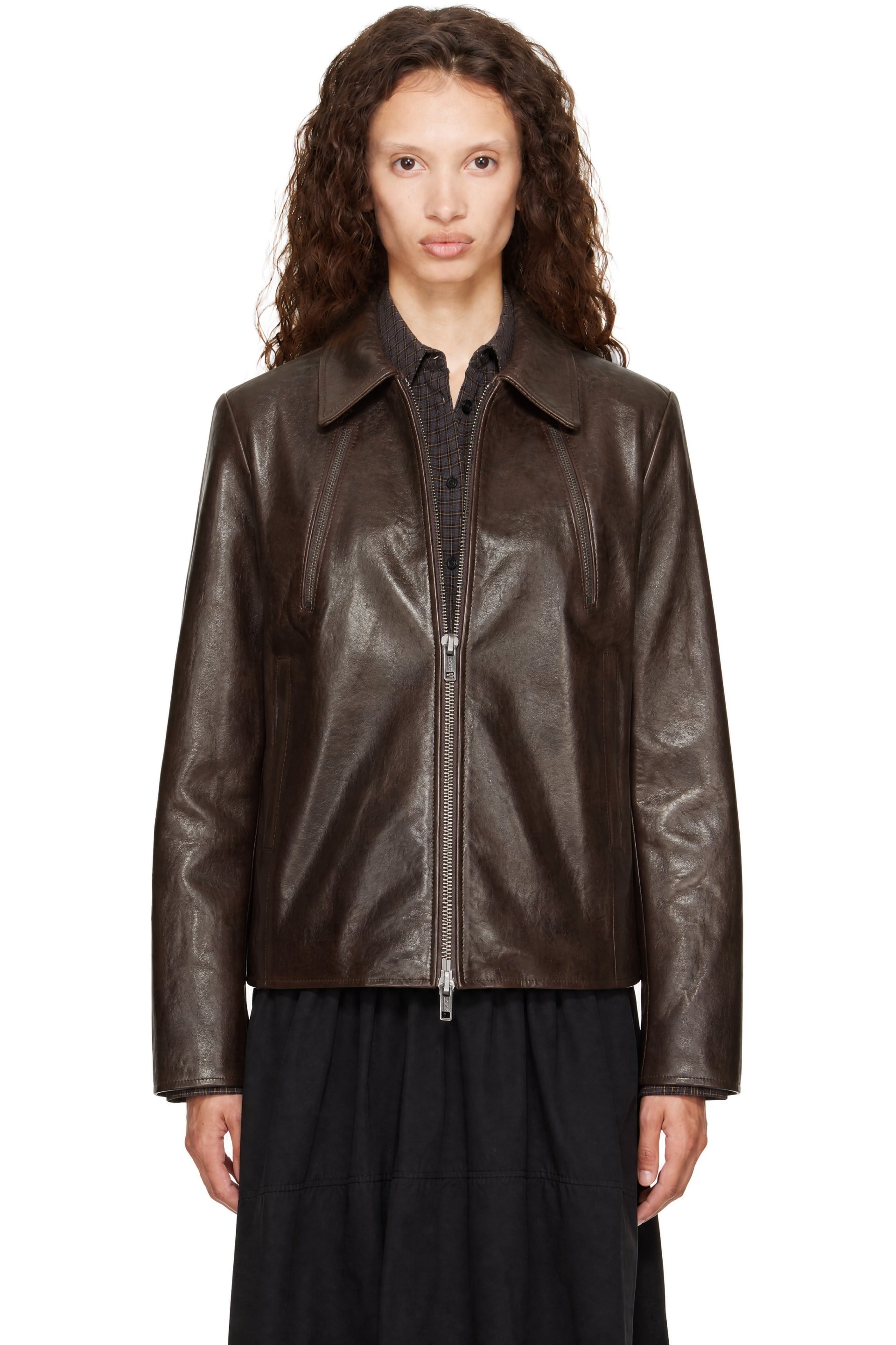 YMC - Brown Cypher Leather Jacket
