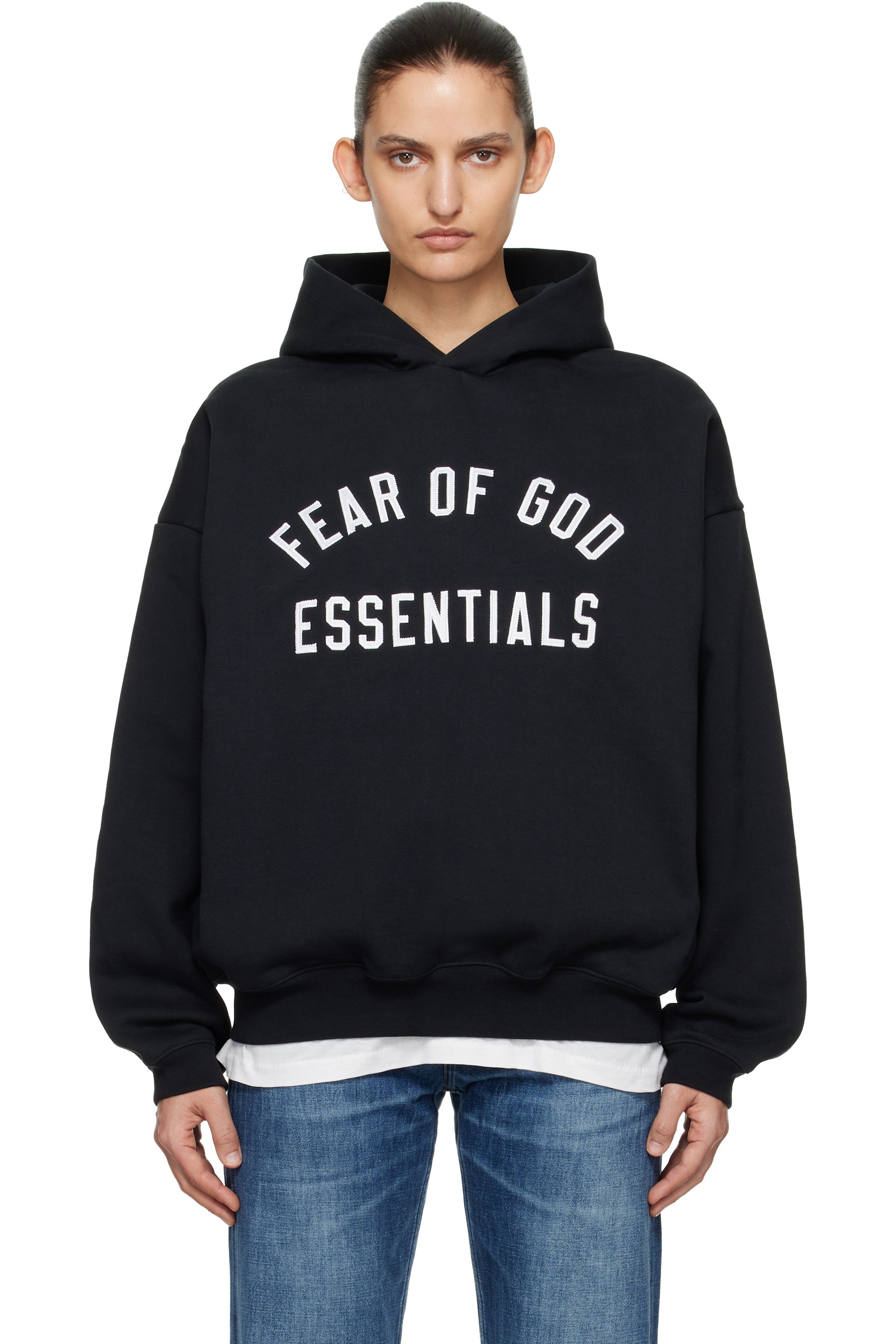 Fear of God ESSENTIALS - Pull à capuche 90s noir à logo de style collégial