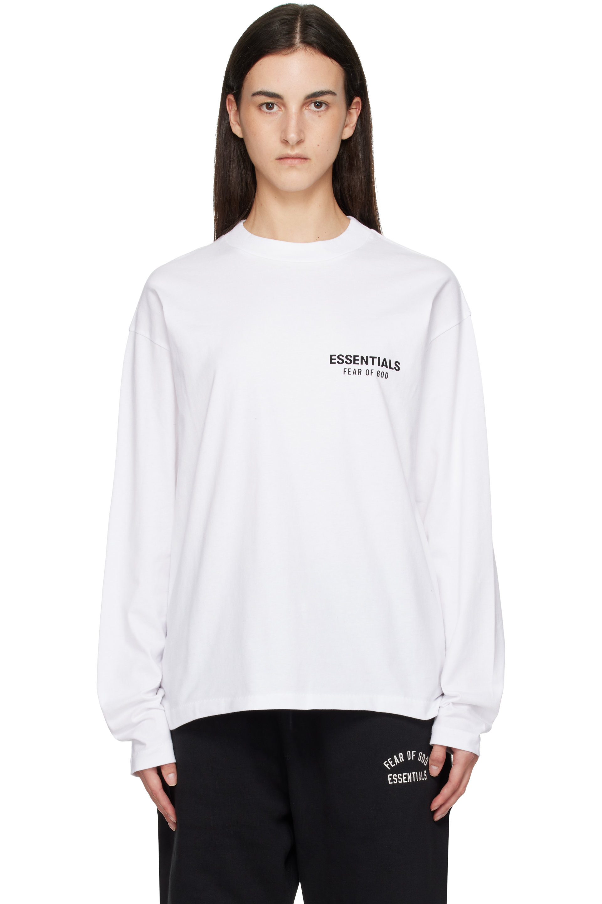 Fear of God ESSENTIALS - White Classic Fit Long Sleeve T-shirt