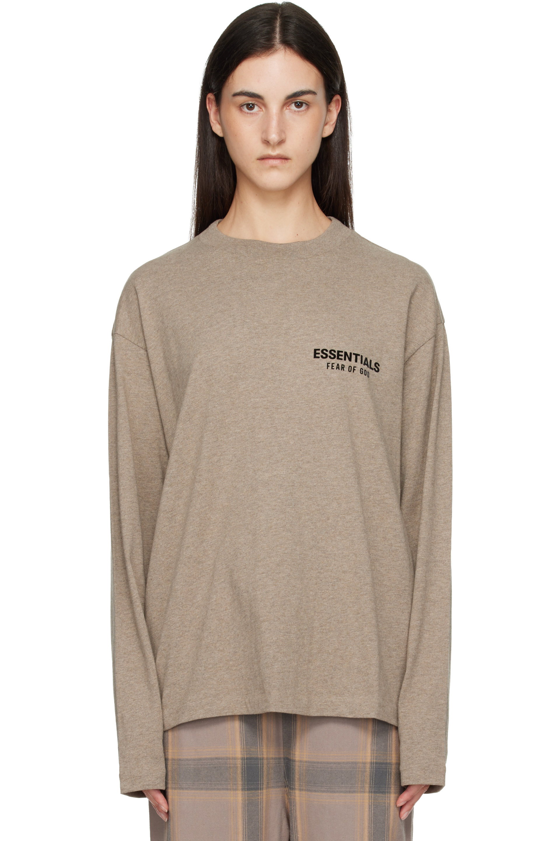 Fear of God ESSENTIALS - Beige Classic Fit Long Sleeve T-shirt