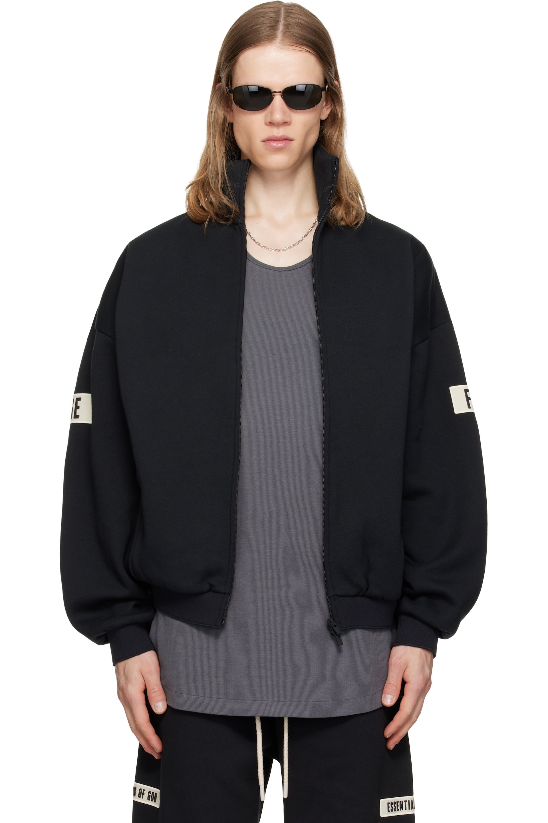 Fear of God ESSENTIALS - Black Logo Patch Track Jacket