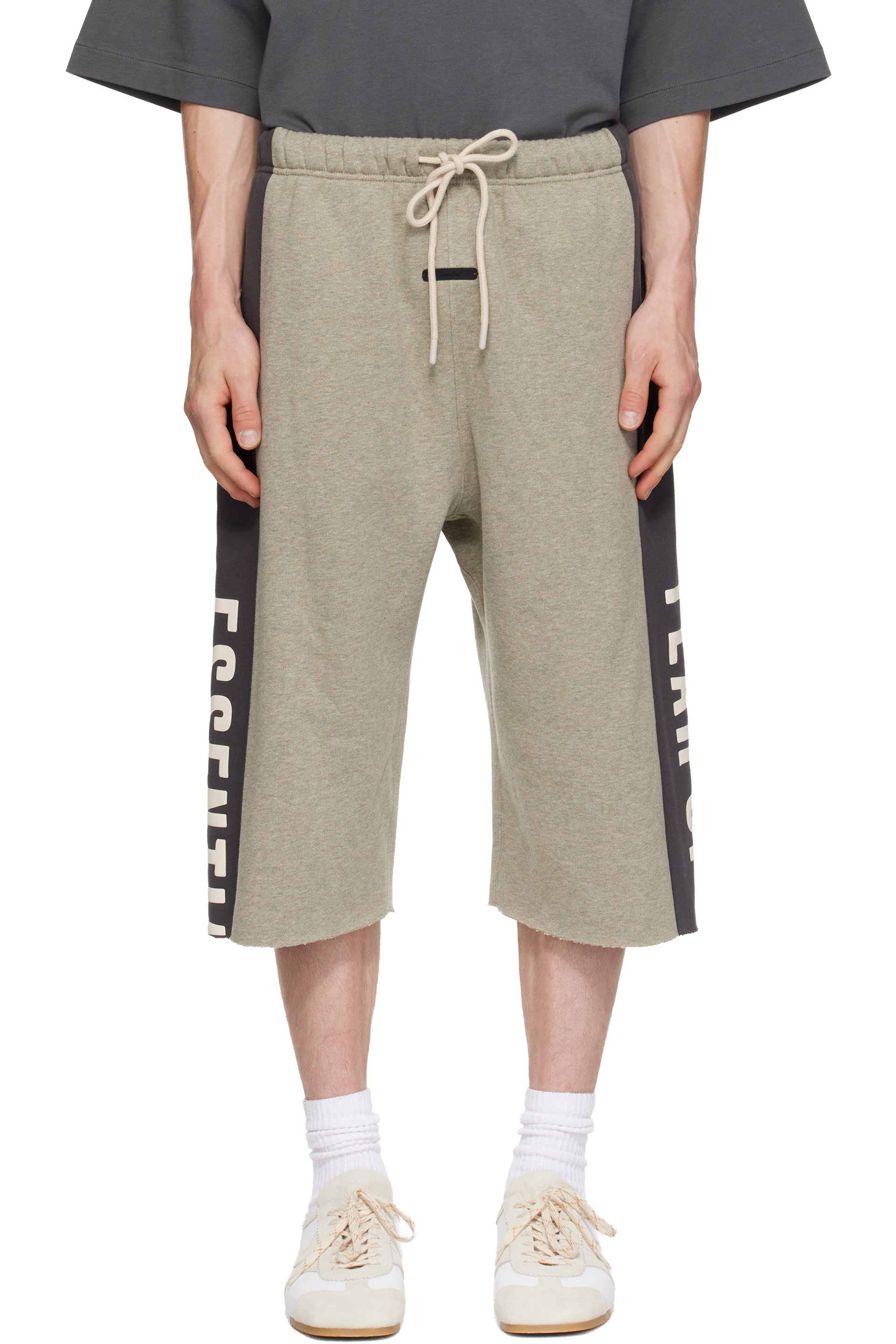 Fear of God ESSENTIALS - Gray Panelled Raw Cut Off Sweat Shorts