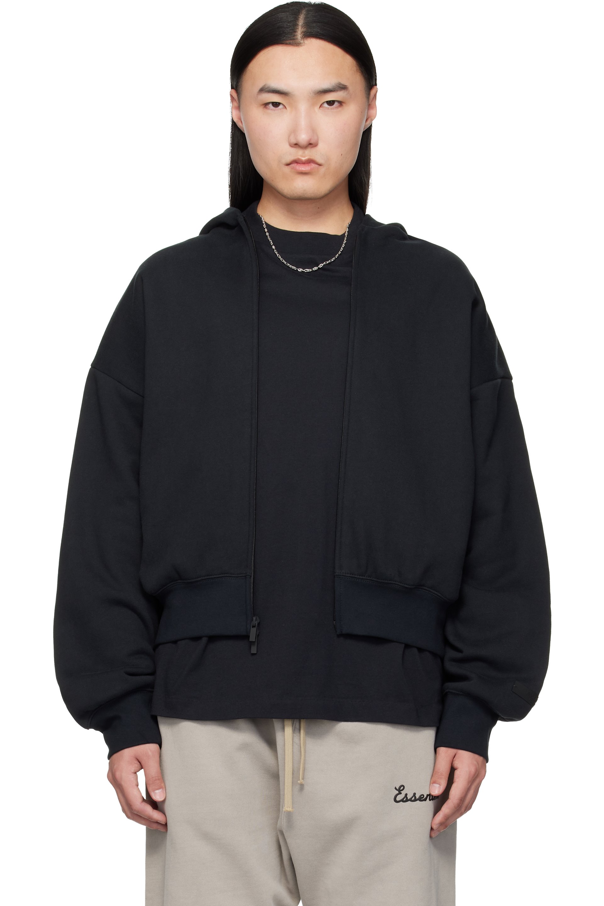 Fear of God ESSENTIALS - Black Classic Zip-Up Hoodie