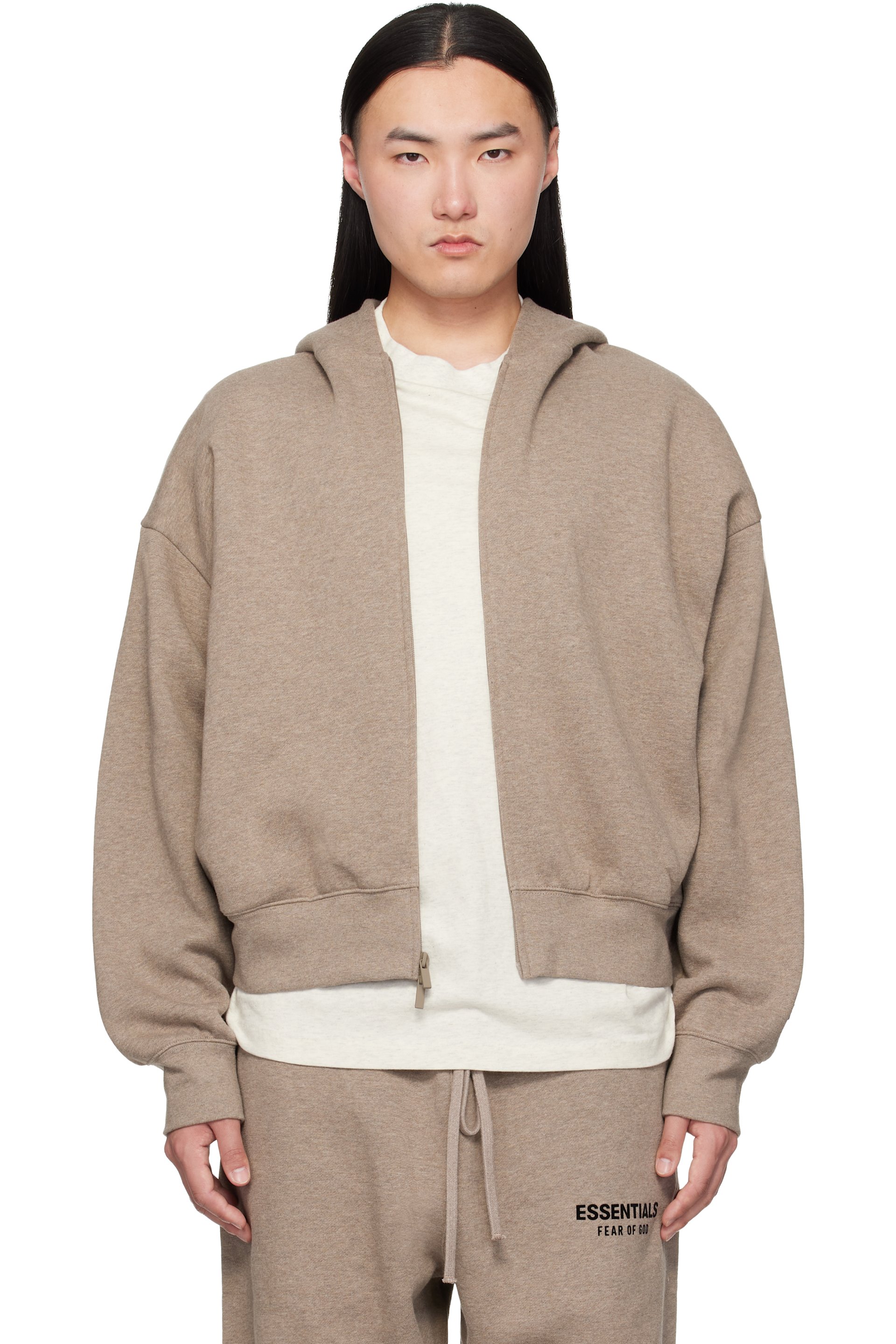 Fear of God ESSENTIALS - Beige Classic Zip-Up Hoodie