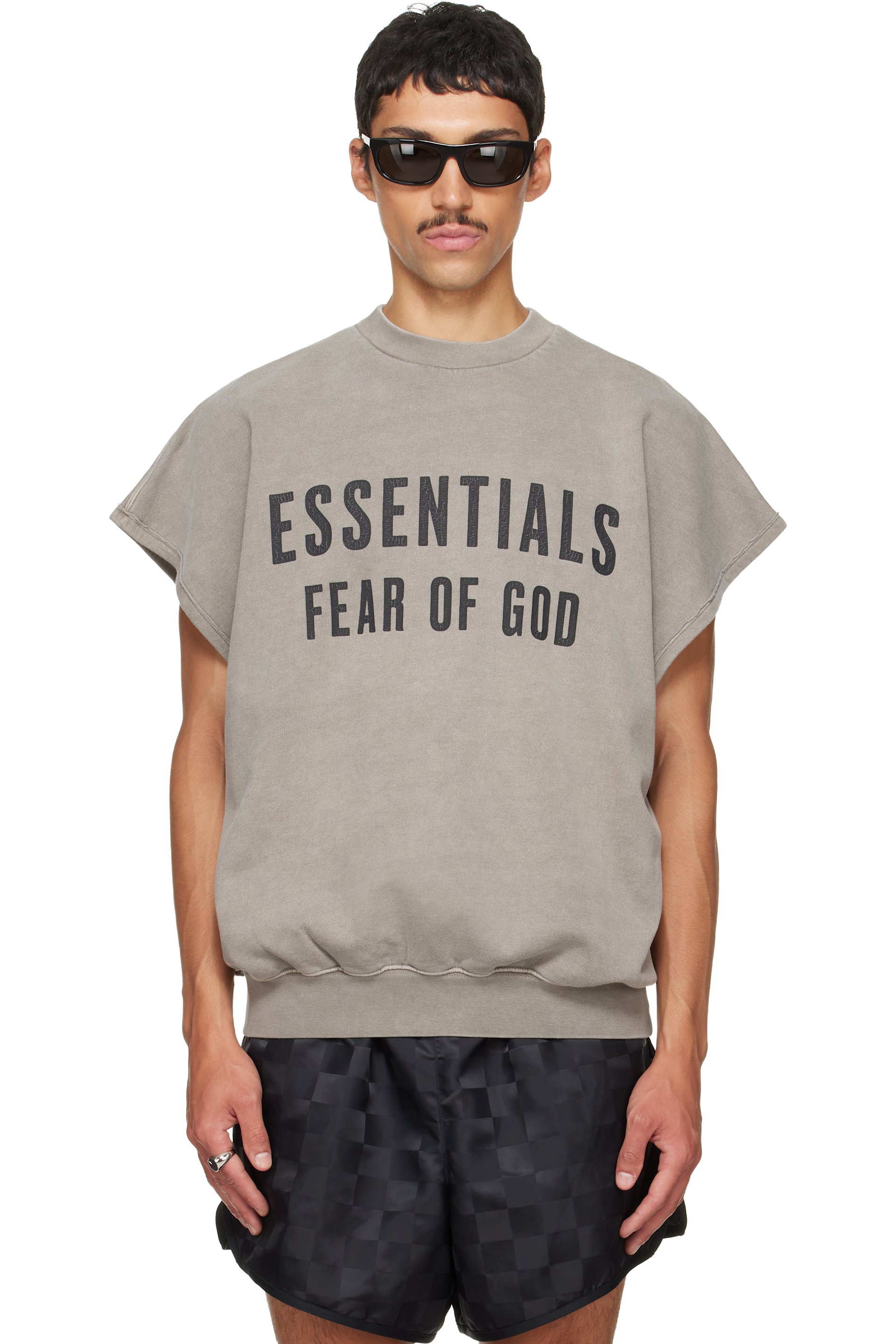 Fear of God ESSENTIALS - Gray Relaxed Fleece Cutoff Sweatshirt